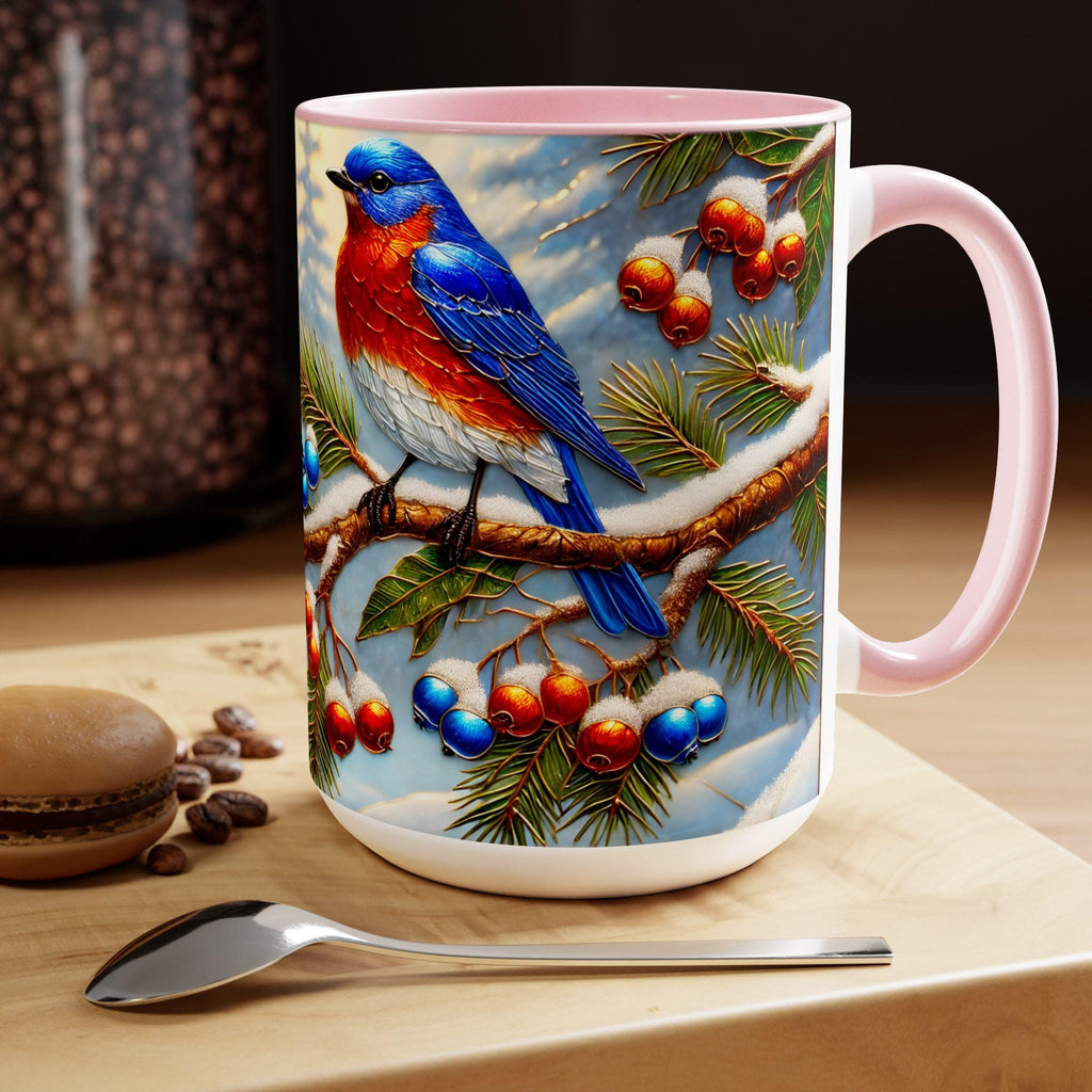 Eastern Blue Bird Mug, Stained Glass Style Eastern Blue Bird Mug, Bird Retro Style Mug, Bluebird Lover Gift 15oz