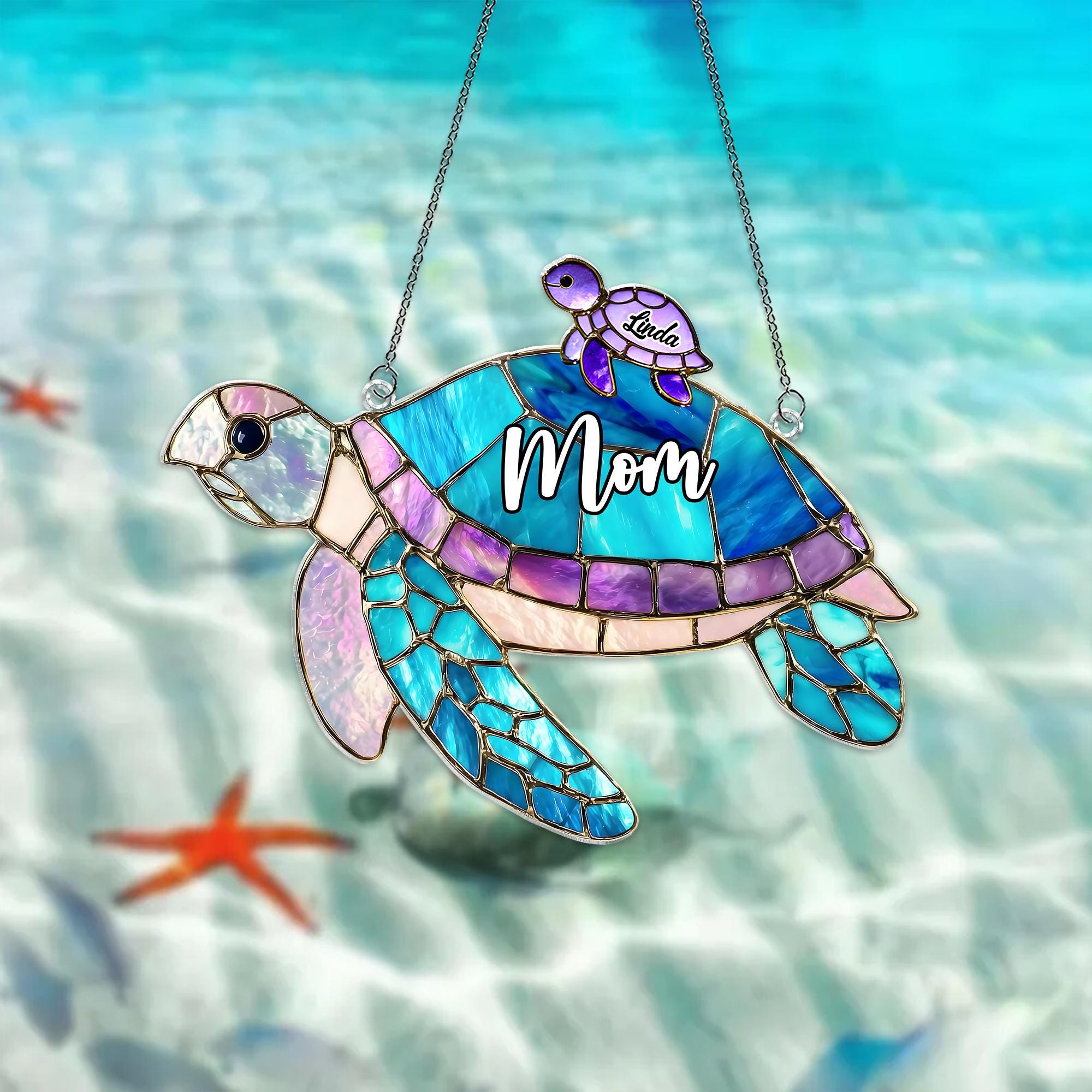 Personalized Grandma Turtle Acrylic Suncatcher, Nature Window Decor, Custom Family Names Hanging Window Decor