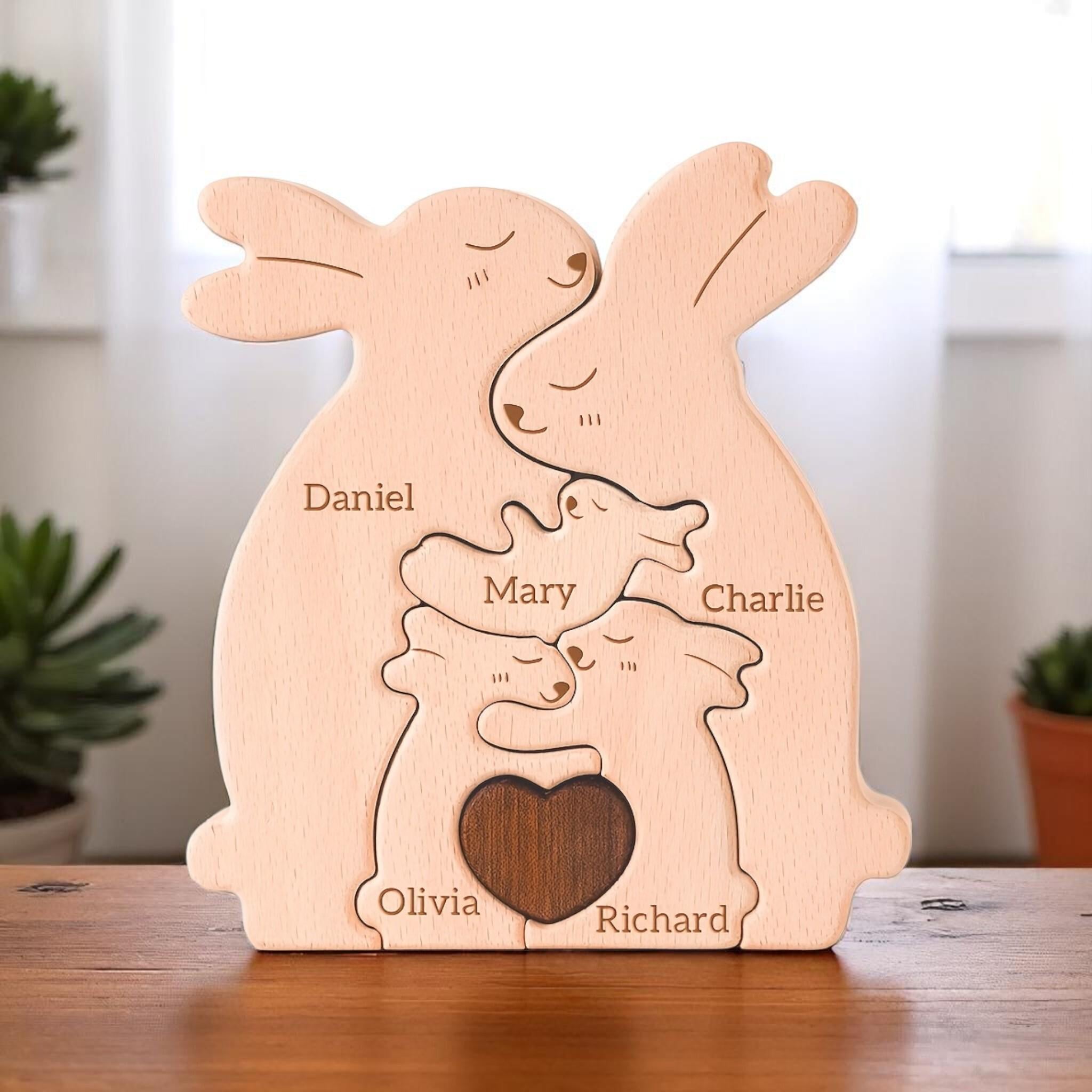 Personalised Wooden Bunny Family Keepsake _ Engraved Rabbit Figurines _ Baby Shower Gift, New Mum Present, Family Christmas Home Decor
