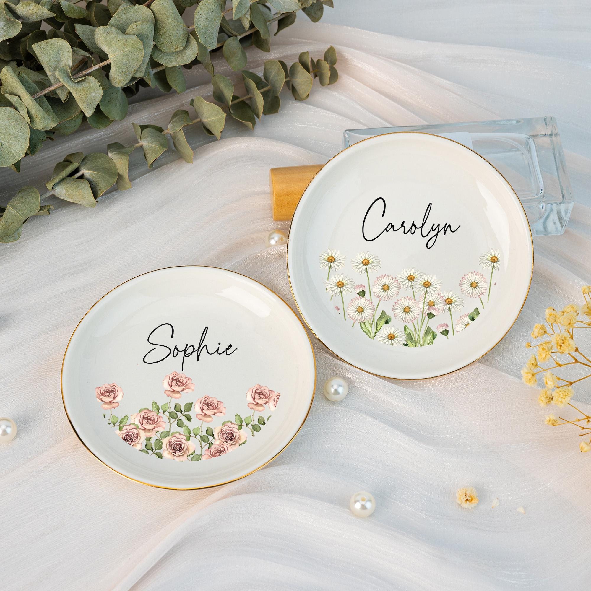 Personalized Birth Flower Jewelry Dish,custom Ceramic Ring Dish,wedding Bridesmaid Gifts,brithday Party Gift for Bestie,mother's Day Gifts
