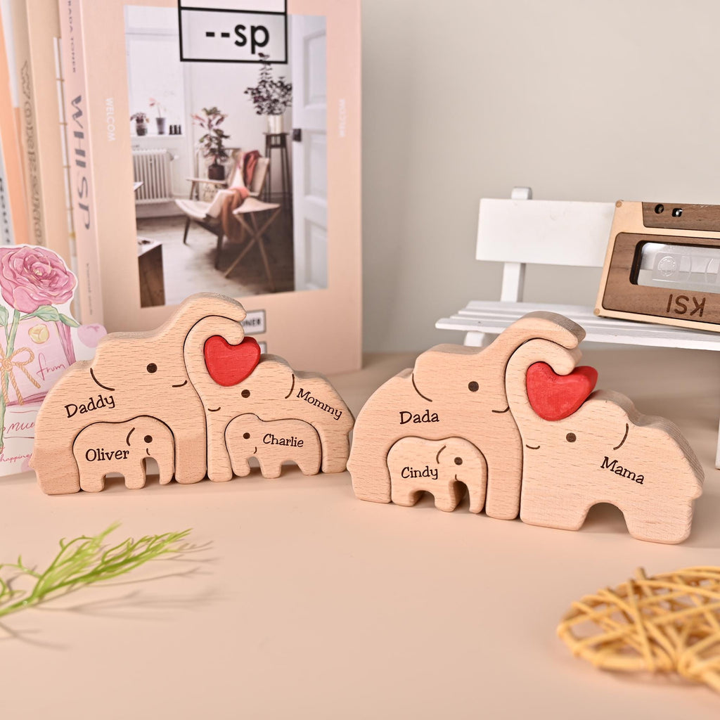 Personalized Elephant Family Puzzle, Mom Dad Baby Keepsake, Custom Family Name Engraved Decor, New Parent Gift, Anniversary Gift