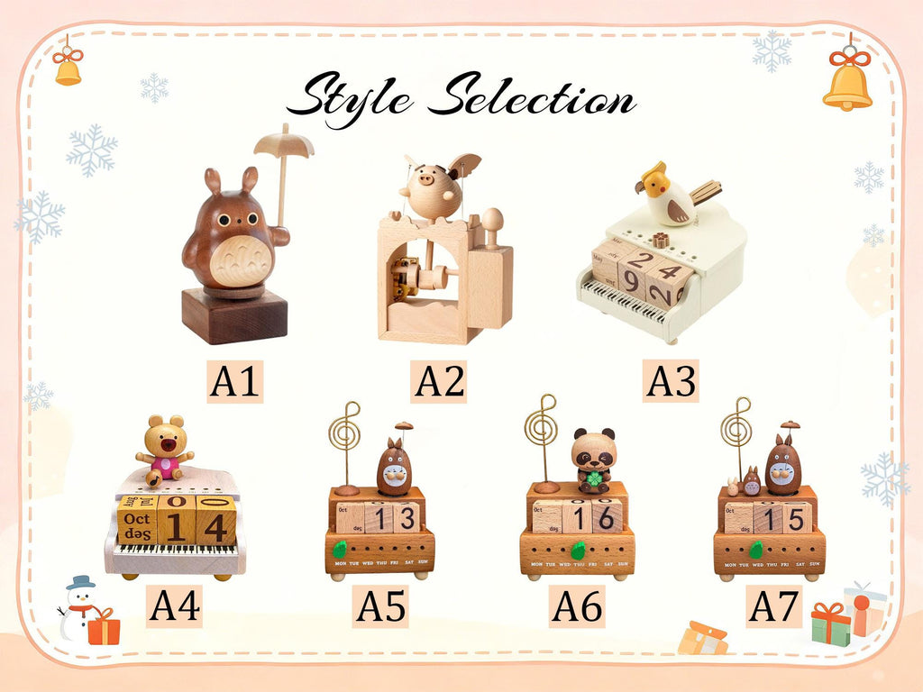 Personalized Wood Carving Handmade Music Box, Custom Flying Pig Musical Toy for Kids, Baby Shower Gifts, Piano Calendar Music Box