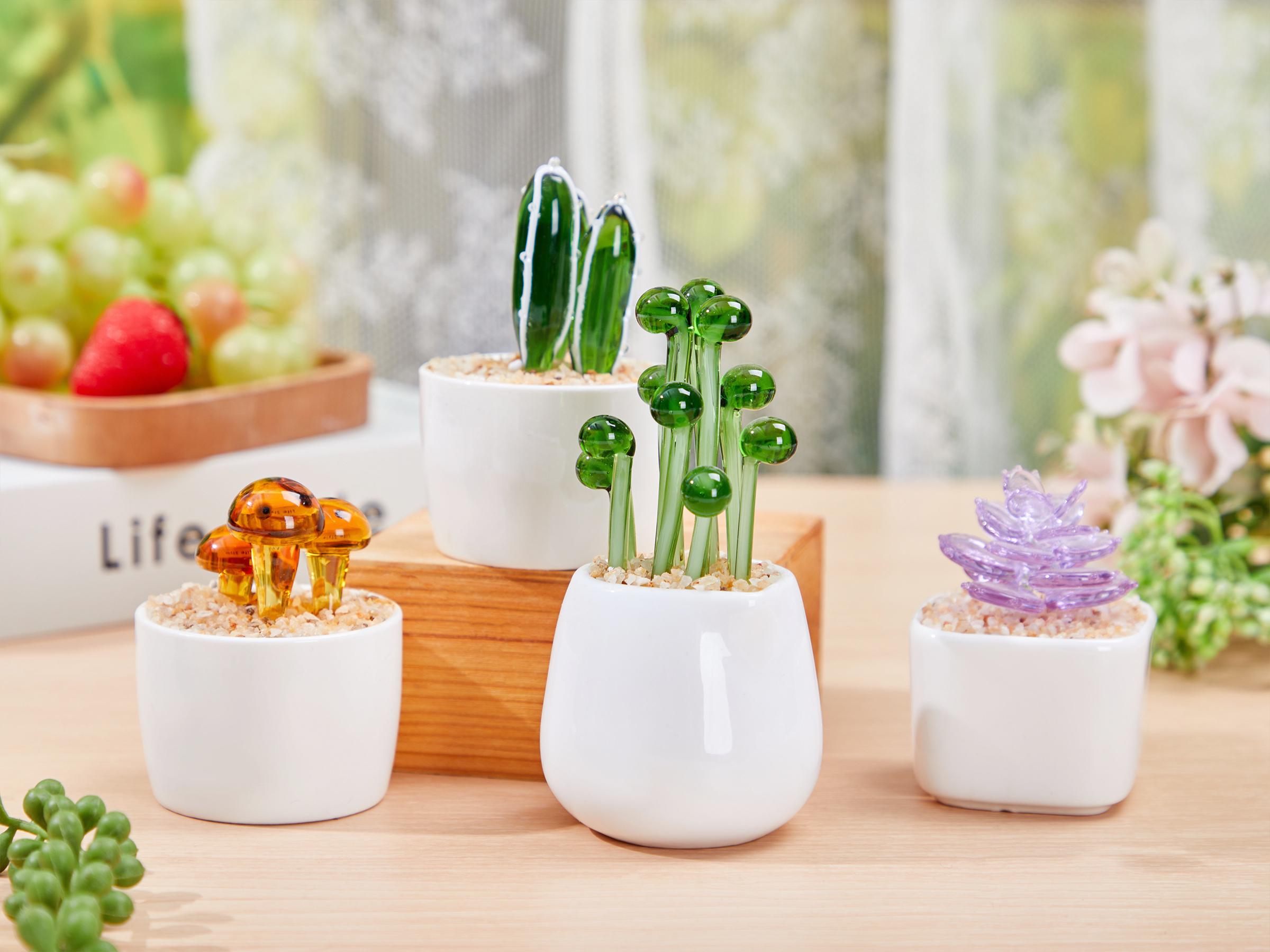 Glass Potted Plants,mini Glass Plants,glass Flower,stained Glass Plants,handmade Glass Succulents,artificial House Plant,car Glass Ornament