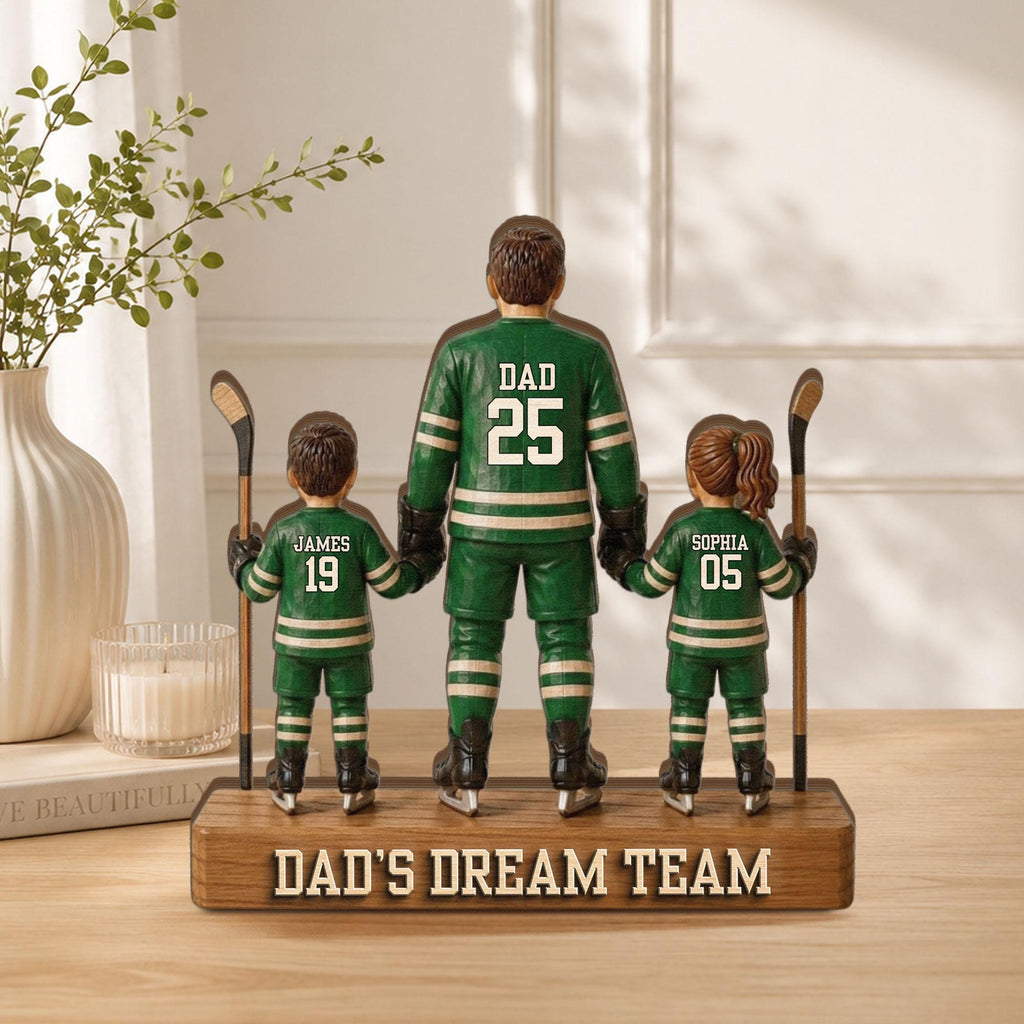 Personalized Hockey Dad Wooden Block, Custom Name and Number Wooden Block, Father’s Day Decor, Sports Dad Keepsake, Family Wood Sign