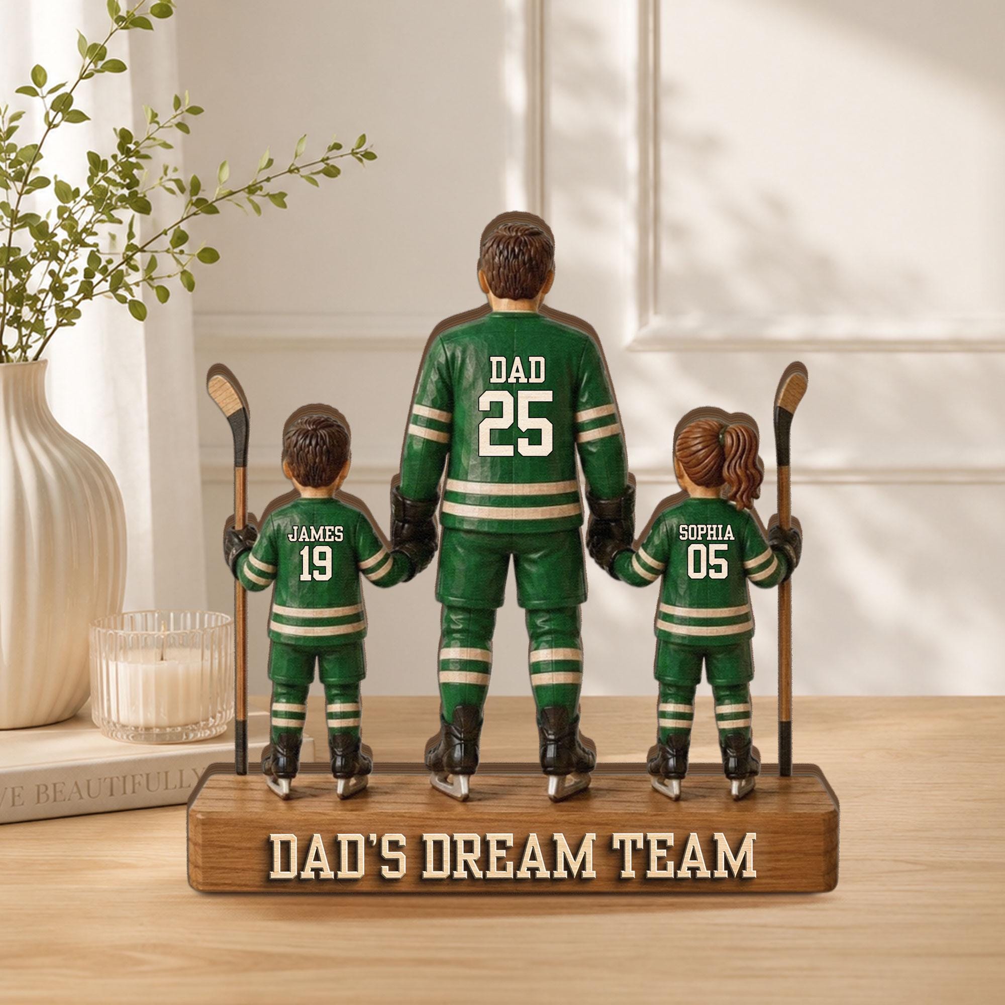 Personalized Hockey Dad Wooden Block, Custom Name and Number Wooden Block, Father’s Day Decor, Sports Dad Keepsake, Family Wood Sign