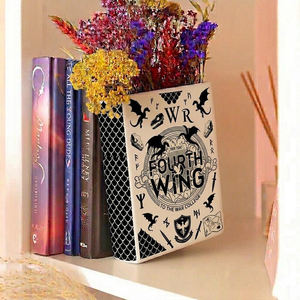 Fourth Wing Book Vase, Dragon Fantasy Book Decor, Rebecca Yarros Inspired Vase, Book Lover Gift, Fantasy Reader Decor, Flower Vase Decor