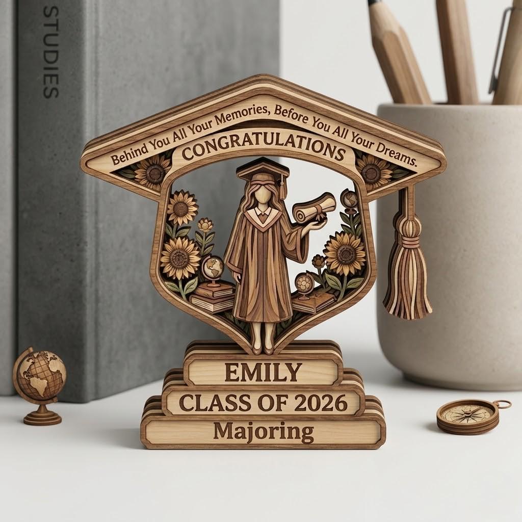 Personalized Graduation Wooden Block, Class of 2026 Keepsake, Custom Name Senior Gift, 3D Printed Wood Sign, High School Graduate Gift