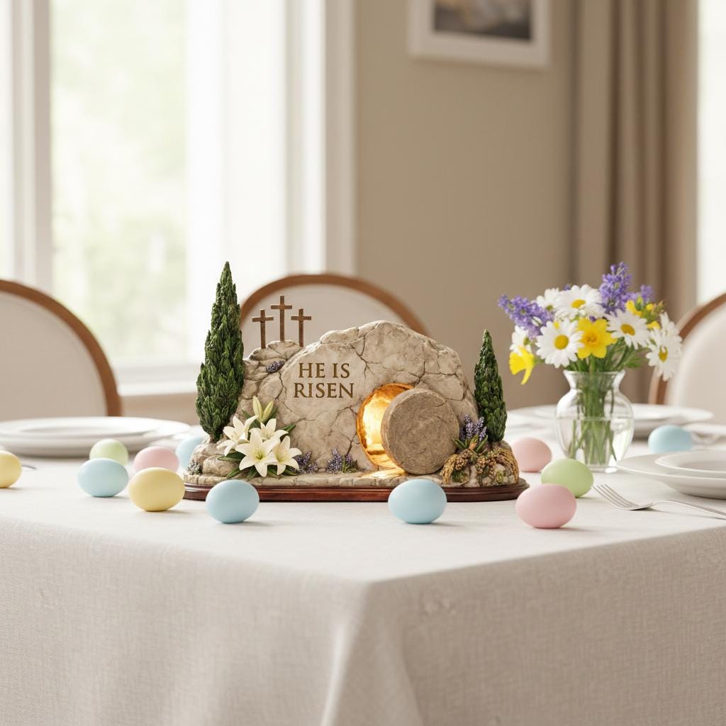 He is Risen Empty Tomb Wooden Block, Resurrection Scene, Religious Easter Gift, Christian Home Decor, Bible Verse Sign, Church Display Art