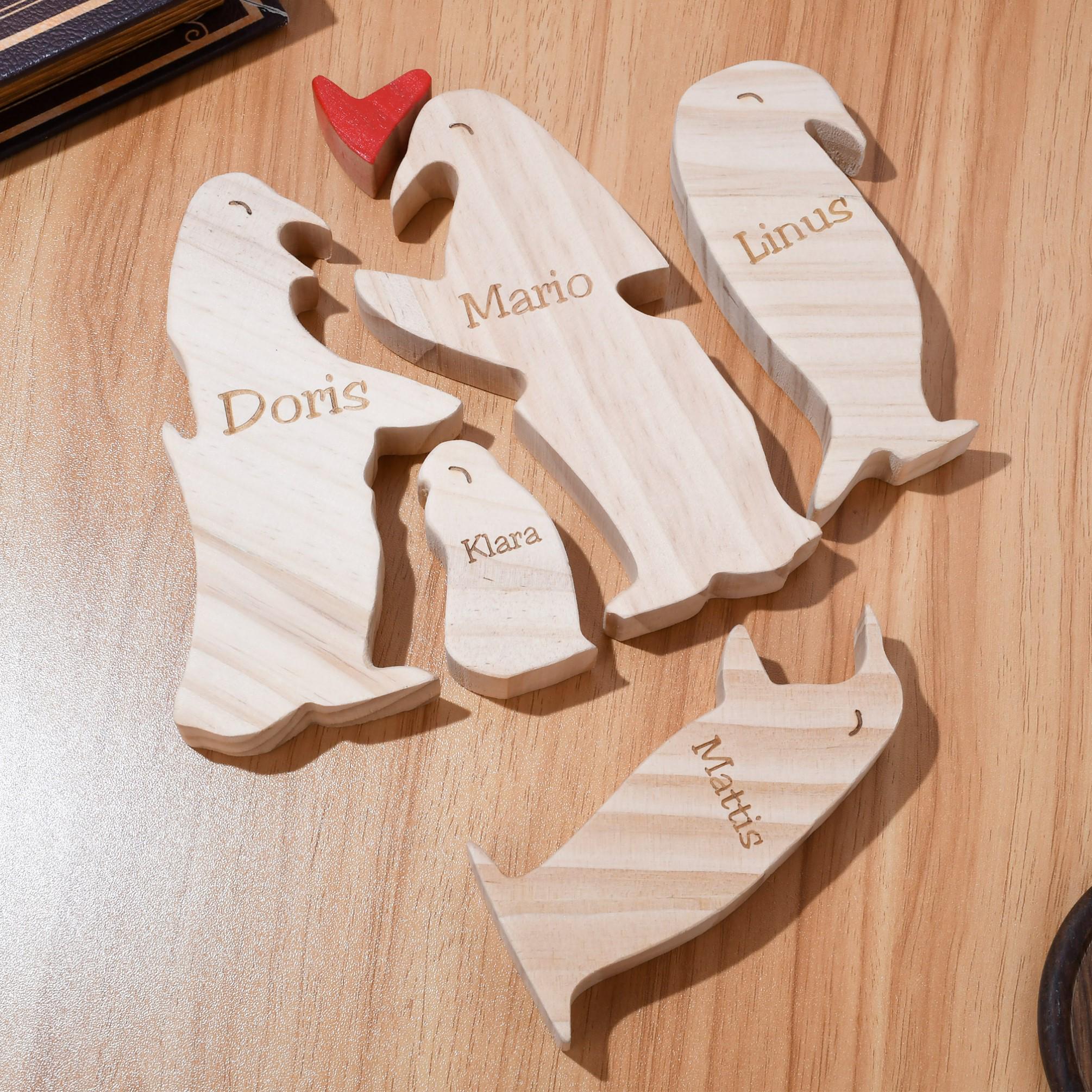 Personalized Wooden Penguin Family Puzzle, 2-6 Penguins Family Jigsaw Decor, Anniversary Gifts for Mom Dad Couples Family Keepsake Gift
