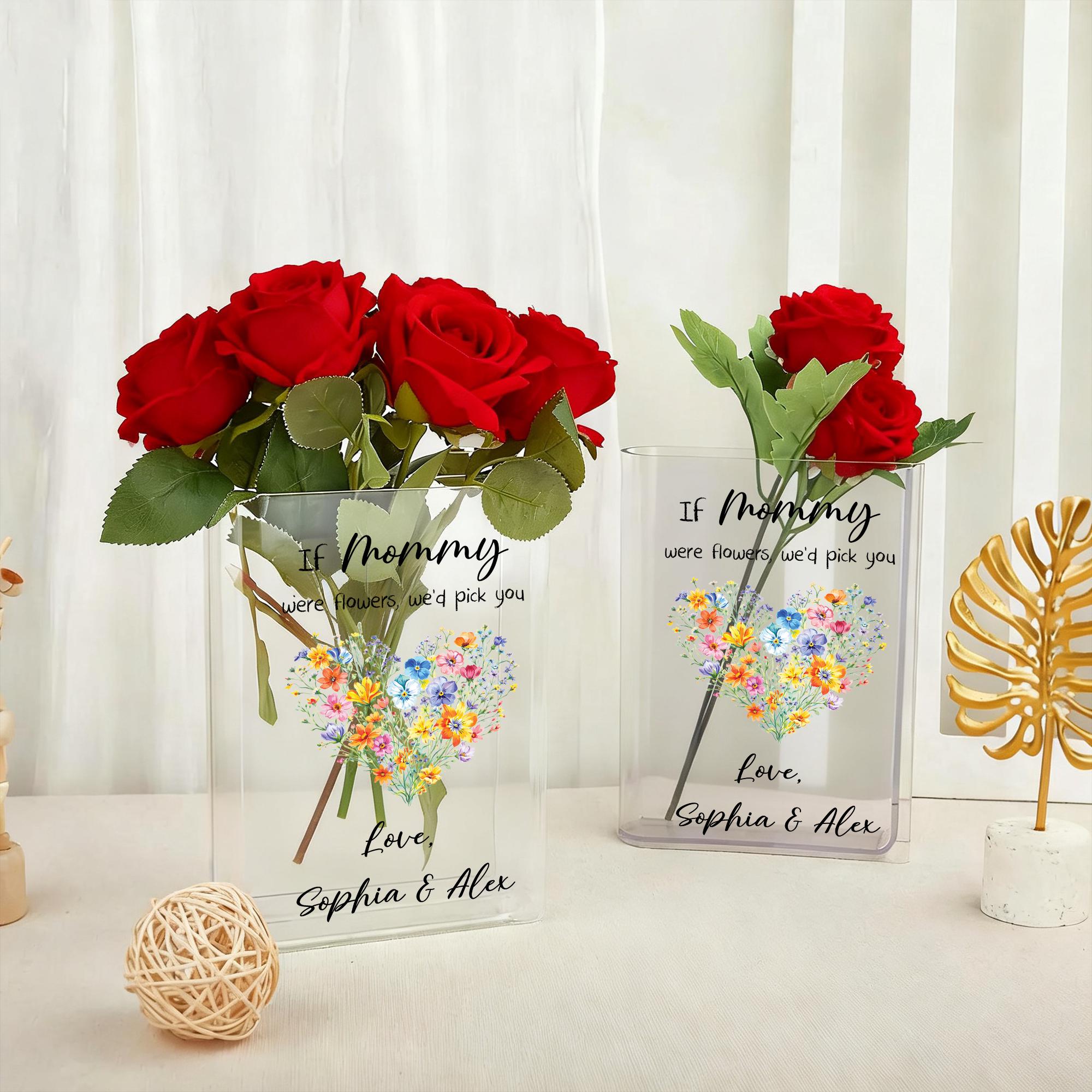 Personalized Wildflower Vase for Mom, If Mothers Were Flowers We Would Pick You, Custom Name Clear Book Vase, Mother's Day Gift From Kids