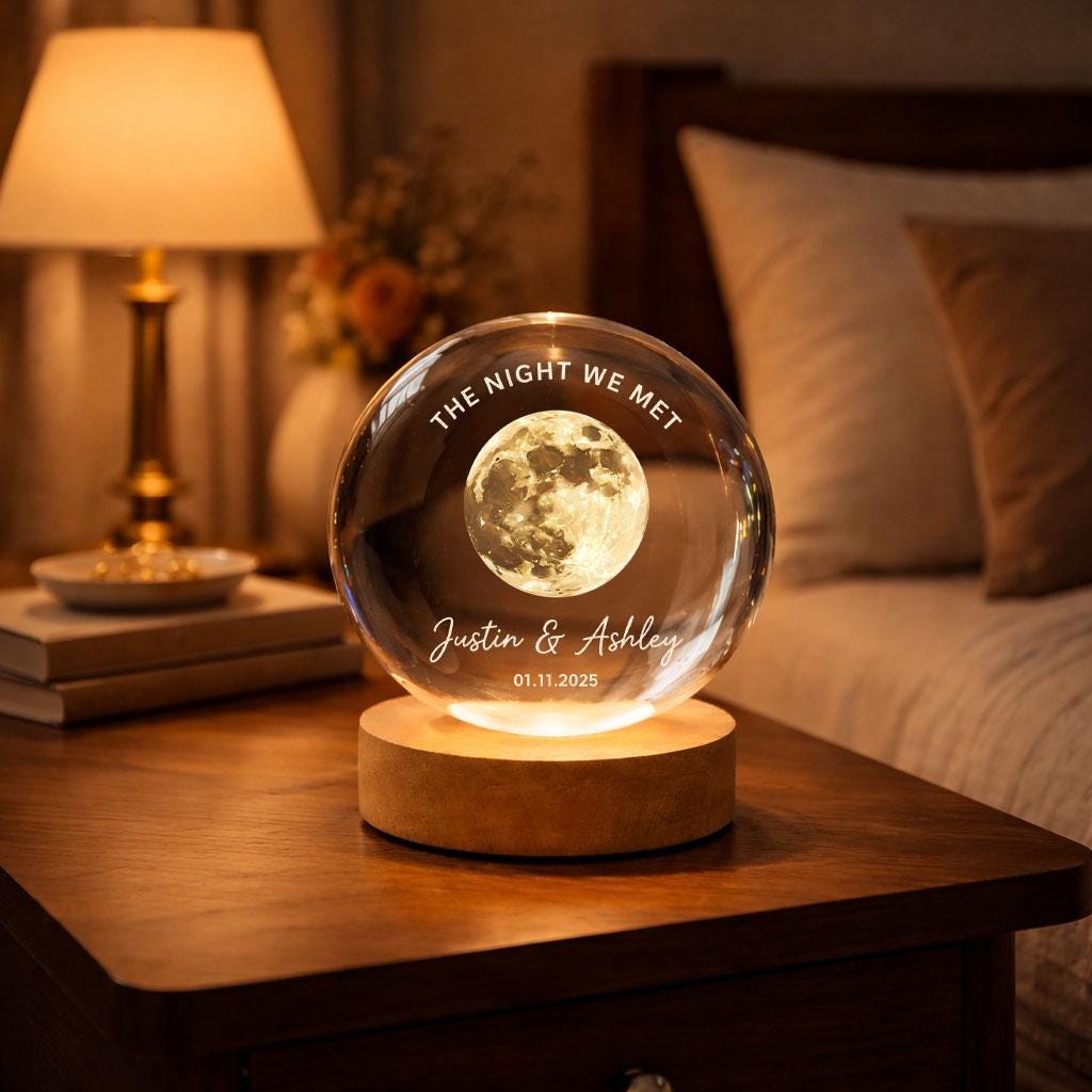 Custom Moon Phase Crystal Ball LED Night Light, Personalized Valentine's Day Gift, Custom Moon Phase Lamp, Mother’s Day Gift, Children Name Keepsake Decor