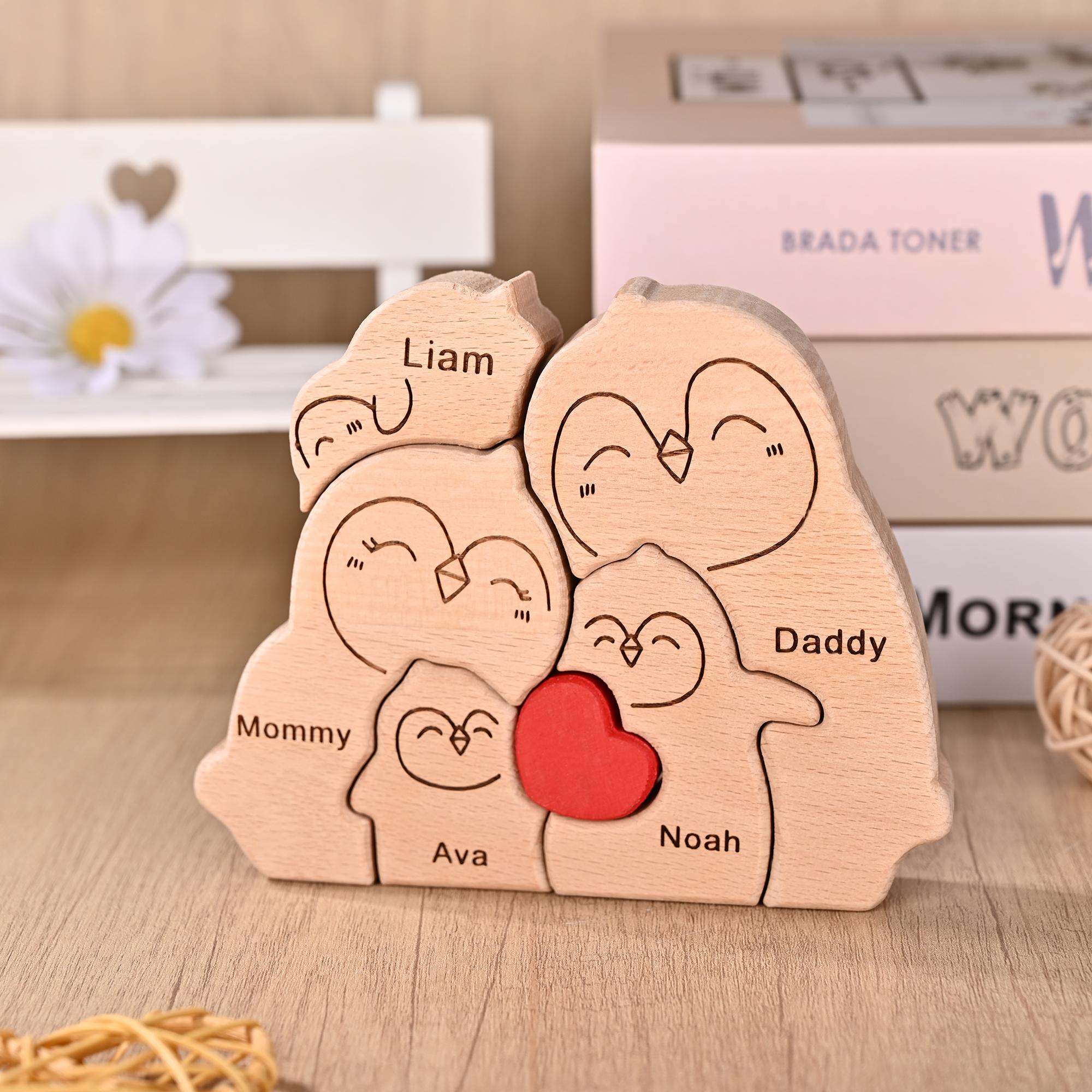 Penguin Family Jigsaw Decor, Wooden Penguin Family Puzzle, Pregnancy Statue, Birthday Anniversary Gift for Mums, Christmas Gift for 4