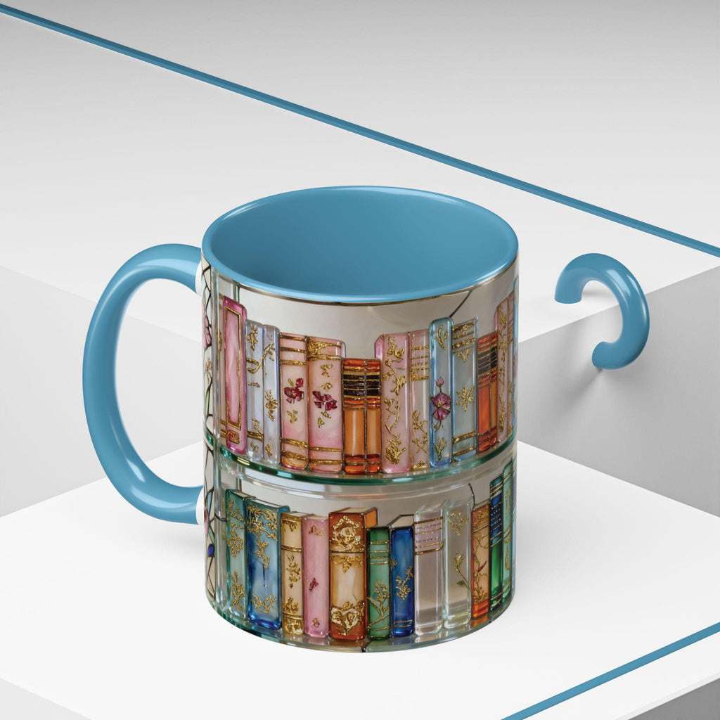 Stained Glass Style Books Mug Floral Bookshelf Mug Book Lover Gift, Bookish Mug, Library Cup