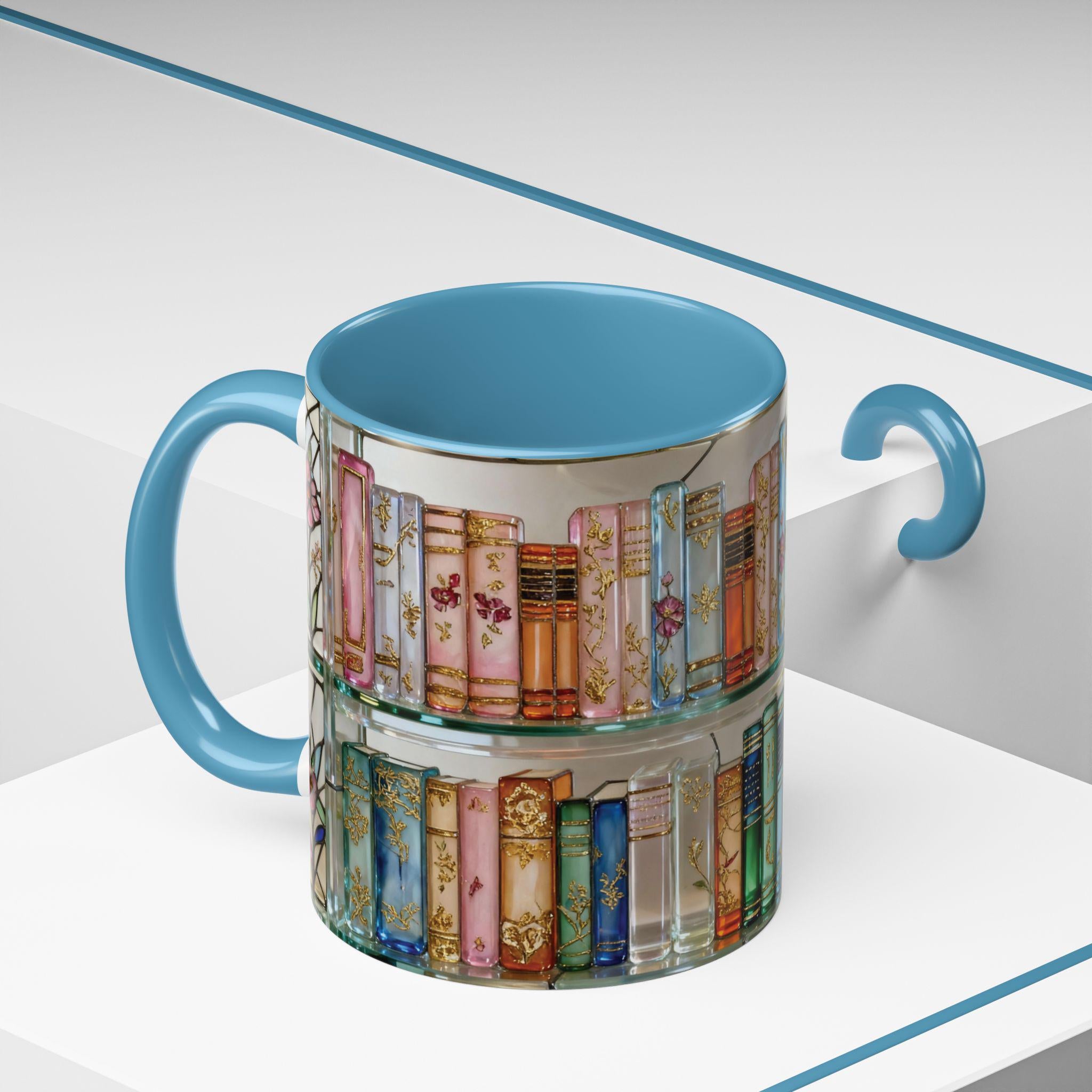 Stained Glass Style Books Mug Floral Bookshelf Mug Book Lover Gift, Bookish Mug, Library Cup