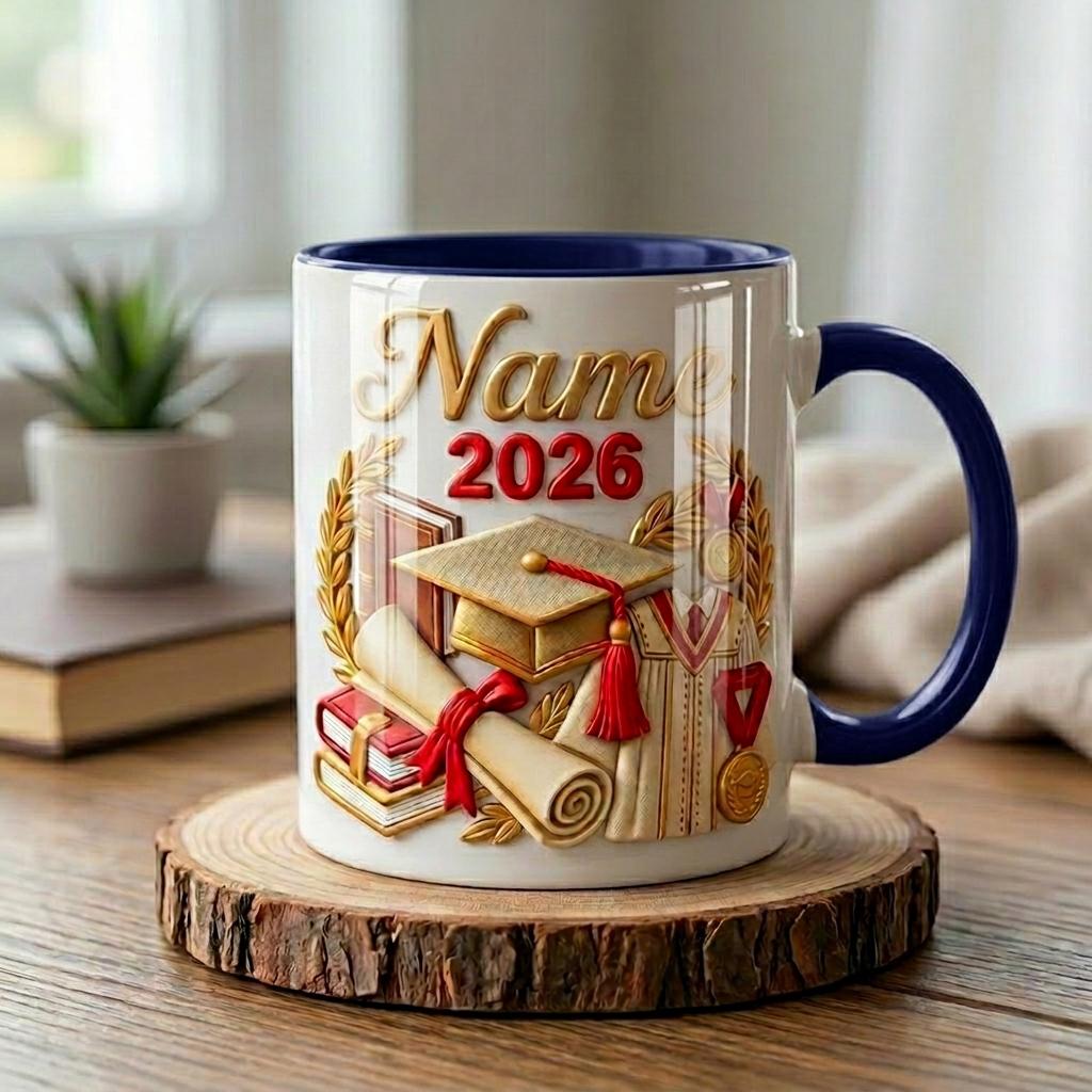 Personalized Graduation 2026 Mug, Custom Grad Name Gift, Faux 3D Effect Coffee Cup, Senior Keepsake Mug