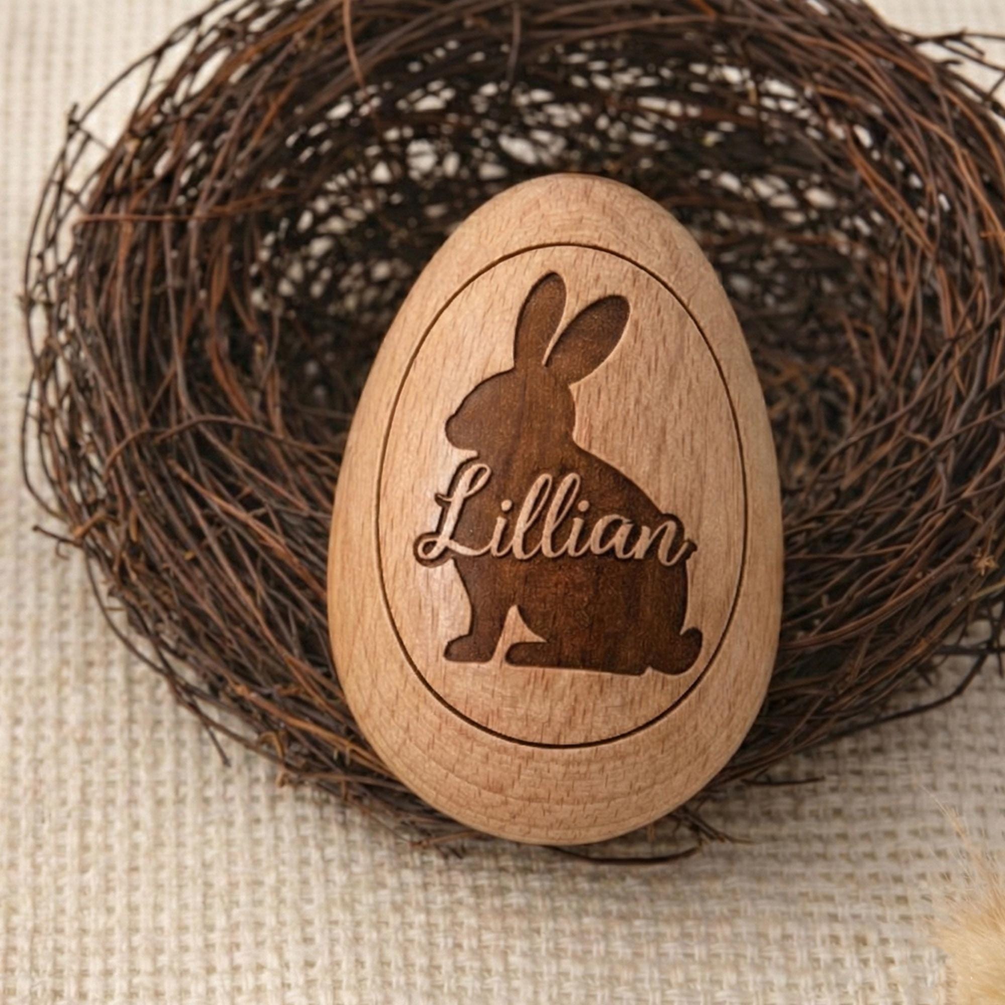 Personalized Wooden Easter Egg, Baby First Easter Keepsake, Custom Engraved Egg Shaker, Easter Basket Gift for Kids