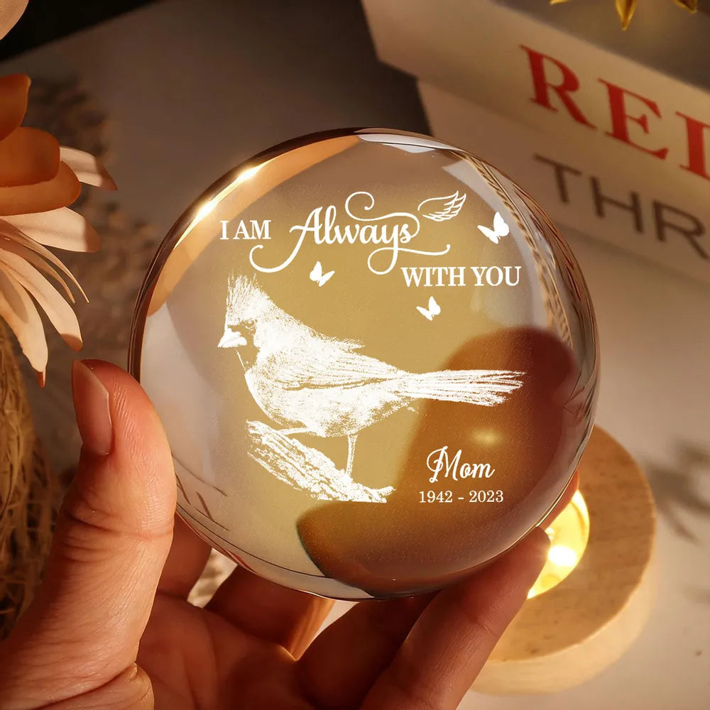 Always With You Cardinal - Personalized Crystal Ball LED Night Light,  Night Sky Print, Valentines Day Wedding Anniversary Gift For Couple