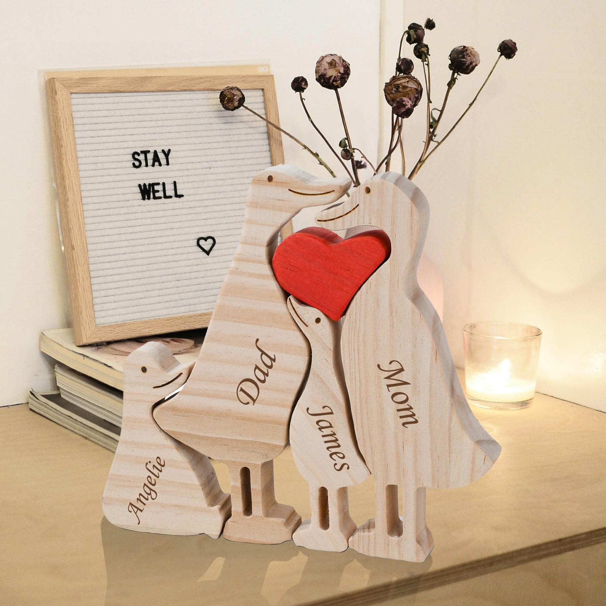 Wooden Animal Family Puzzle, 2-7 Ducks Family Jigsaw Decor, Wedding Anniversary Gifts for Mom Dad Friend Couples Animal Family Decor