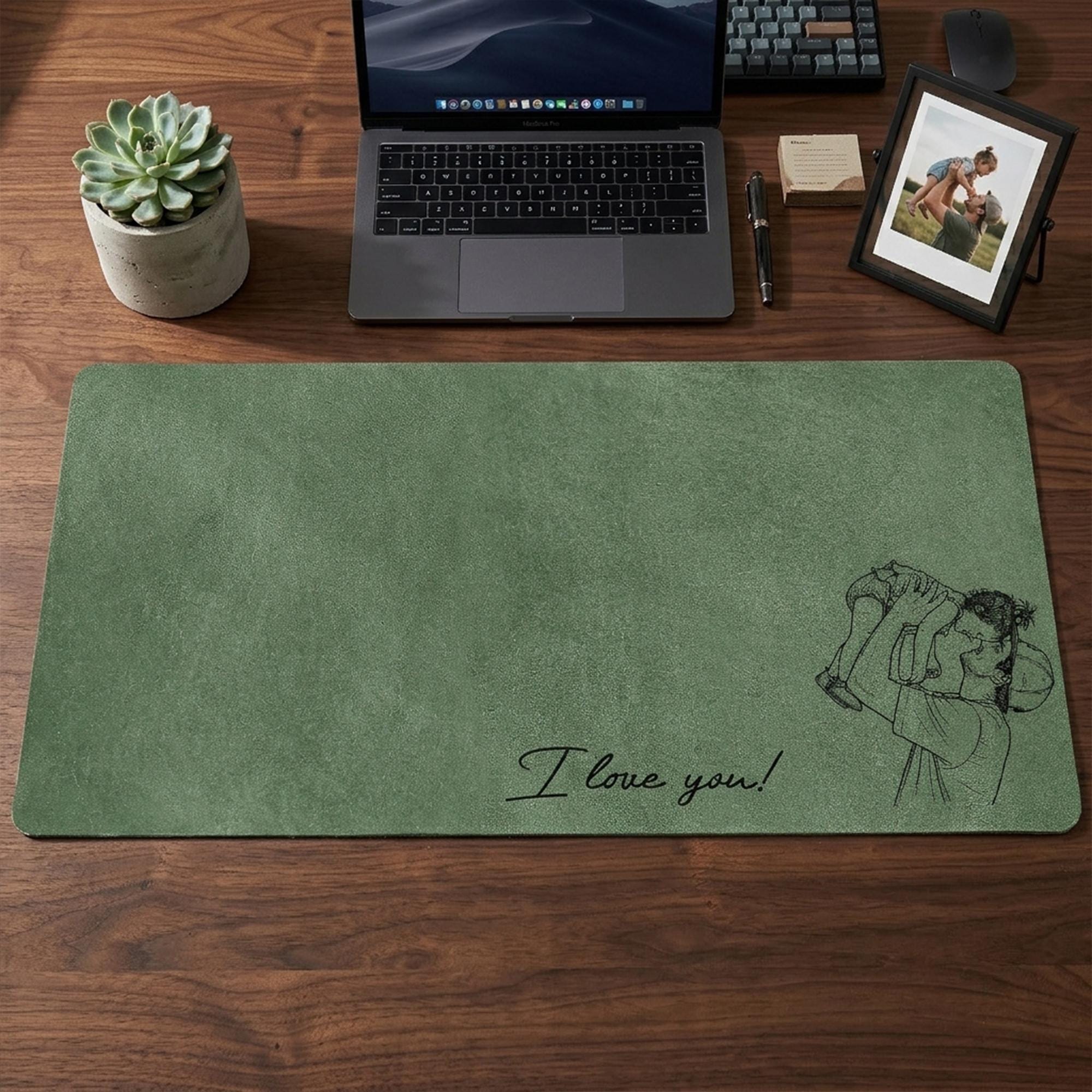 Personalized Papa Picture Sketch Line Art Desk Mat, Custom Photo Dad Birthday Gift, Father's Day Gift for Husband, Dad Portrait Mouse Pad