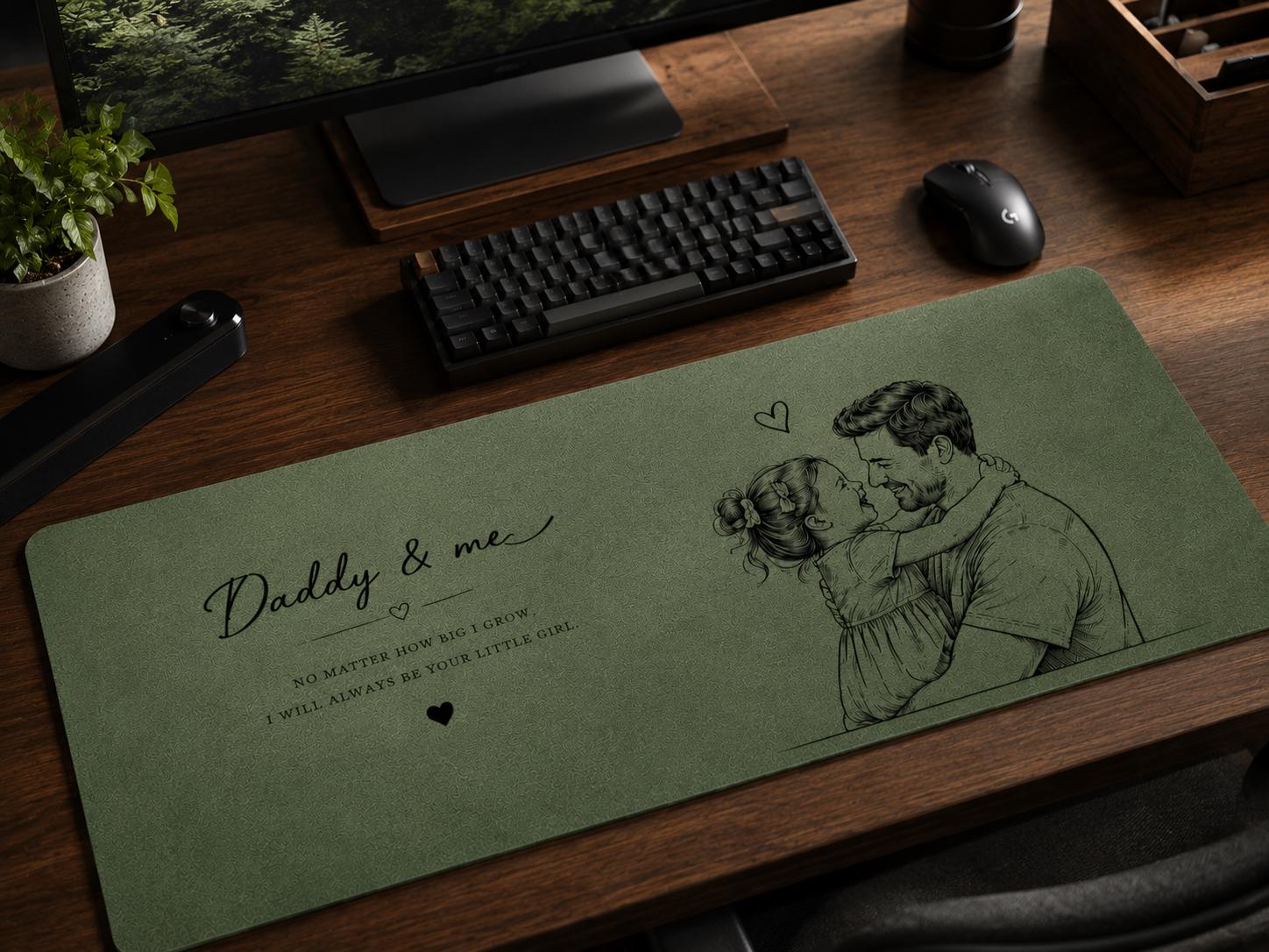 Personalized Dad We Love You Custom Photo Sketch Line Art Desk Mat, Father's Day Gift for Husband, Daddy & Kid Picture Desk Pad Mouse Mat