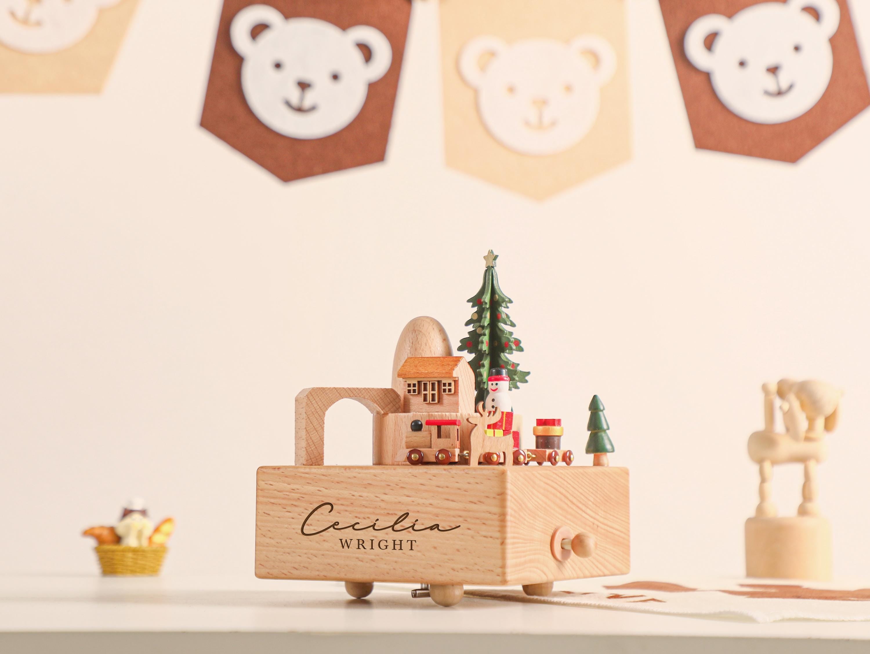 Christmas Music Box, Personalised Wooden Music Box, Custom Wooden Handmade Music Box, Engraved Baby Name Music Box, Baby Shower Gift