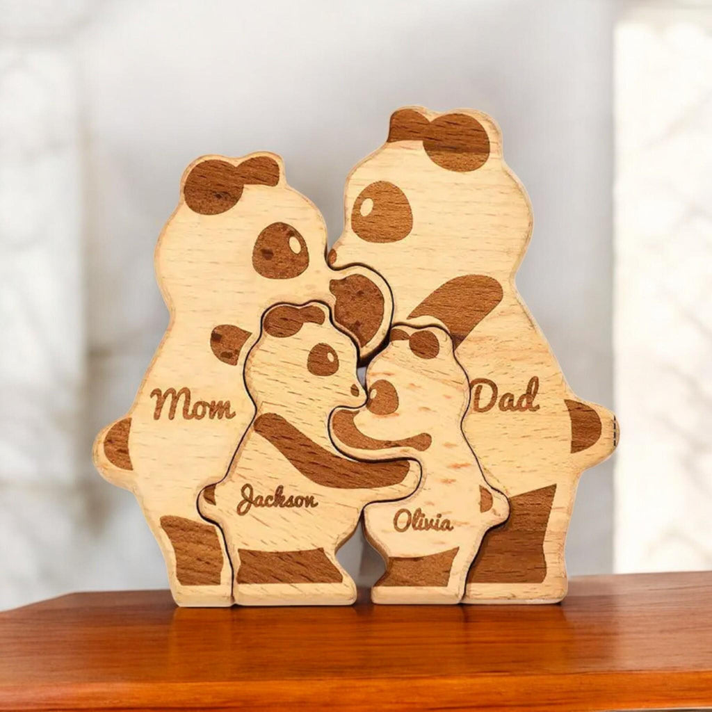 Custom Panda Family Puzzle, Personalised Wood Gift, Cute Animal Family Ornament, Nursery Decor, Baby Shower, Christmas Keepsake, Panda Gift