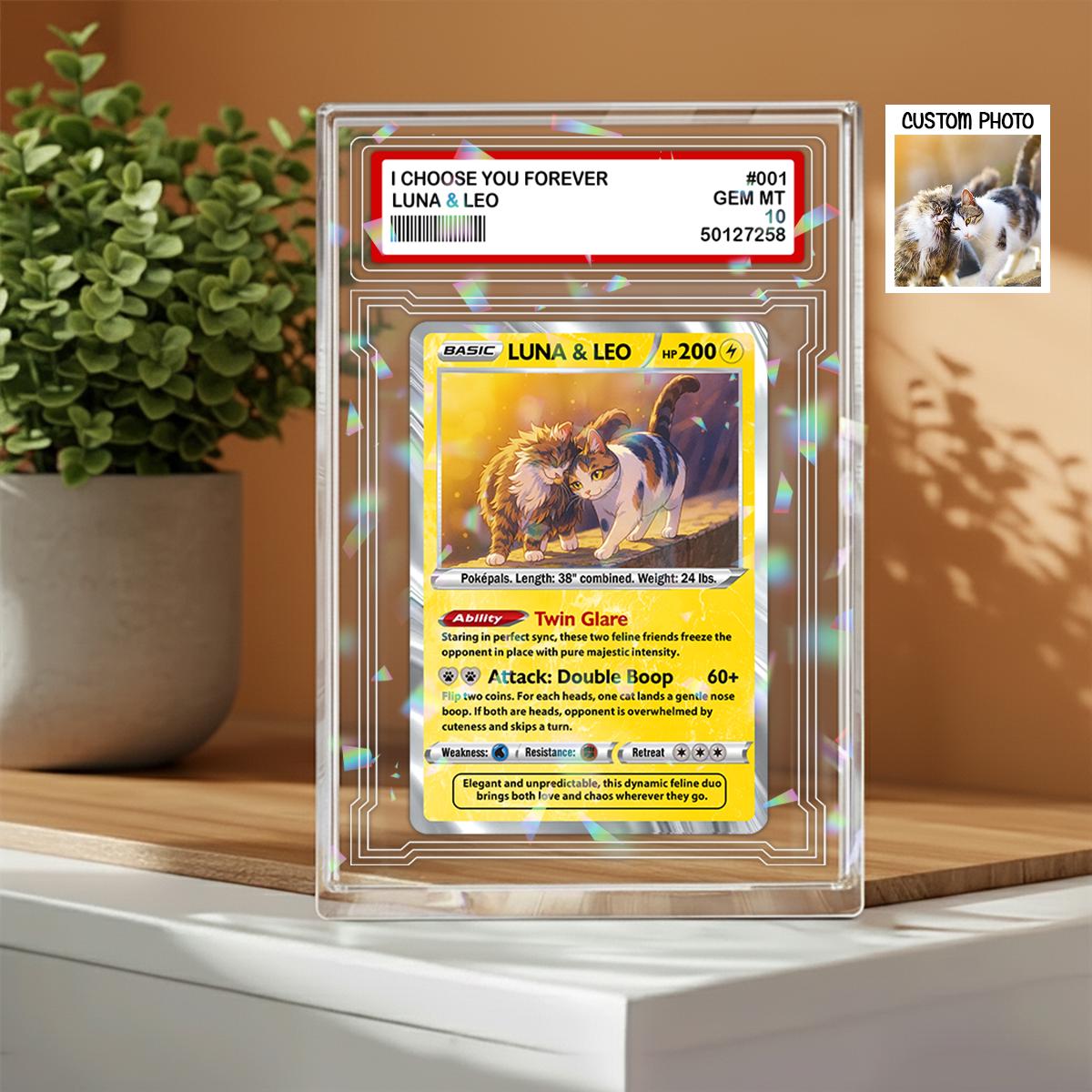 Custom Bunny Trading Card Block with Rabbit Portrait, Personalized Holographic Plaque, Custom Photo & Text Game Style Gift