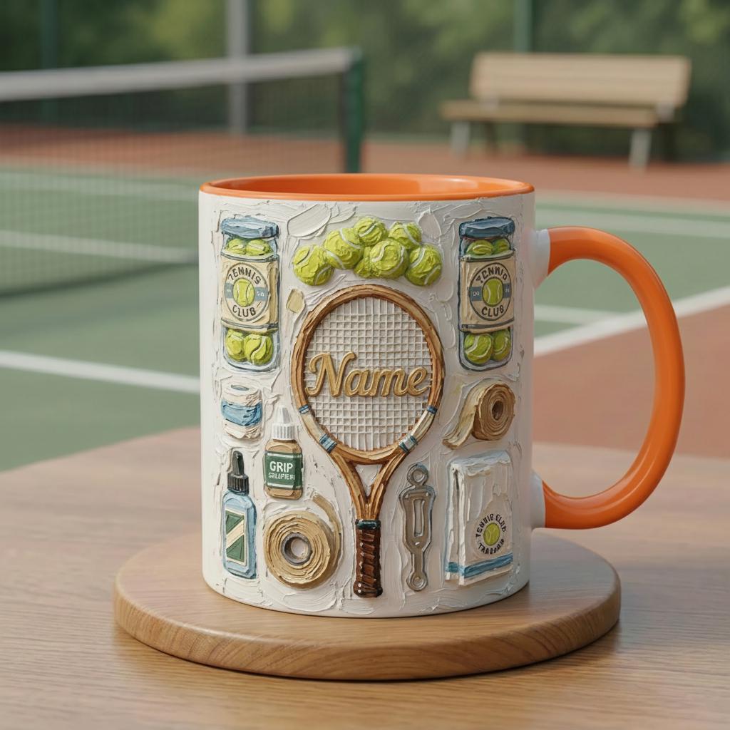 3D Tennis Mug, Oil Painting Effect Coffee Cup, Tennis Player Gift, Vintage Sports Mug, Tennis Lover Gift