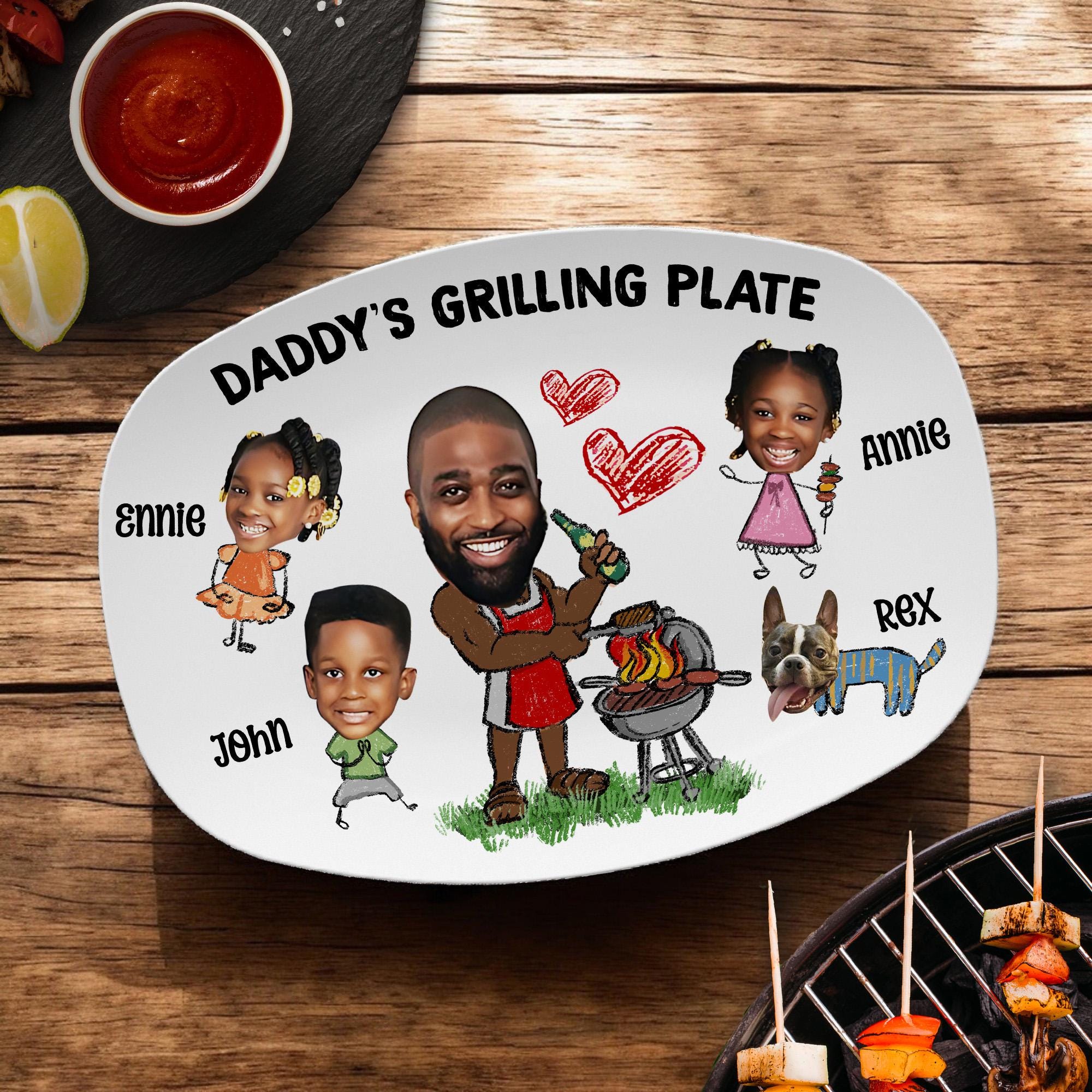 Personalized Daddy's Grilling Plate Gift - Custom BBQ Platter for Dad, Father's Day Present, Dad’s Grill Plate With Kids Names & Face