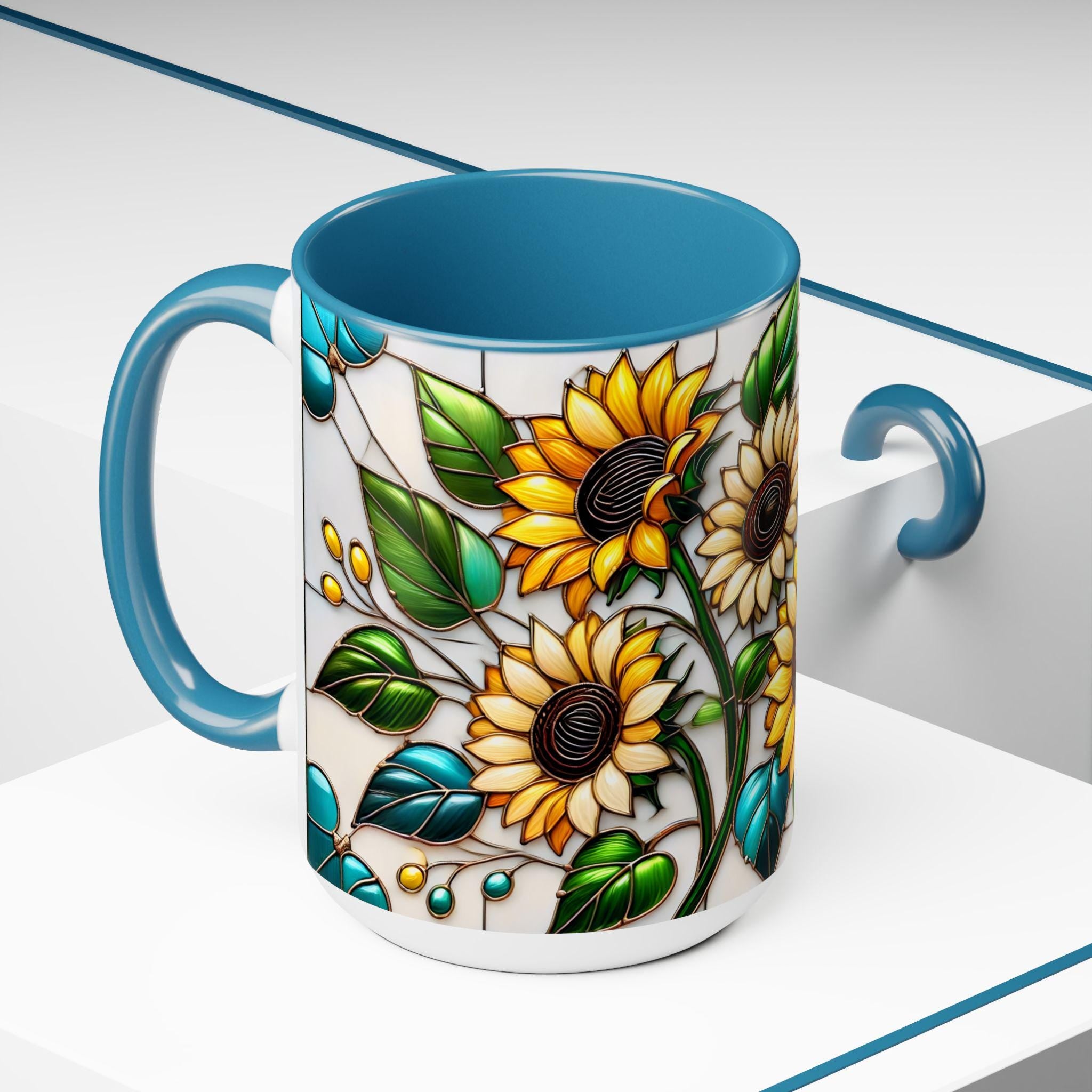 Sunflower Mug, Stained Glass Style Coffee Cup, Sunflower Coffee Mug, Sunflower Gifts for Women Mom Nana Sister, Christmas Gifts 15oz