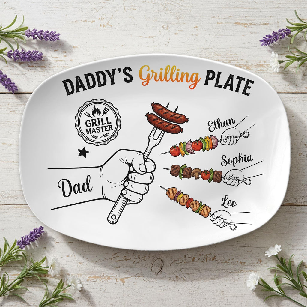 Personalized BBQ Dad Platter Daddy Grilling Plate, Personalized Father's Day Gift for Husband, Grandpa BBQ Platter, Cooking Dish for Him Serving Tray