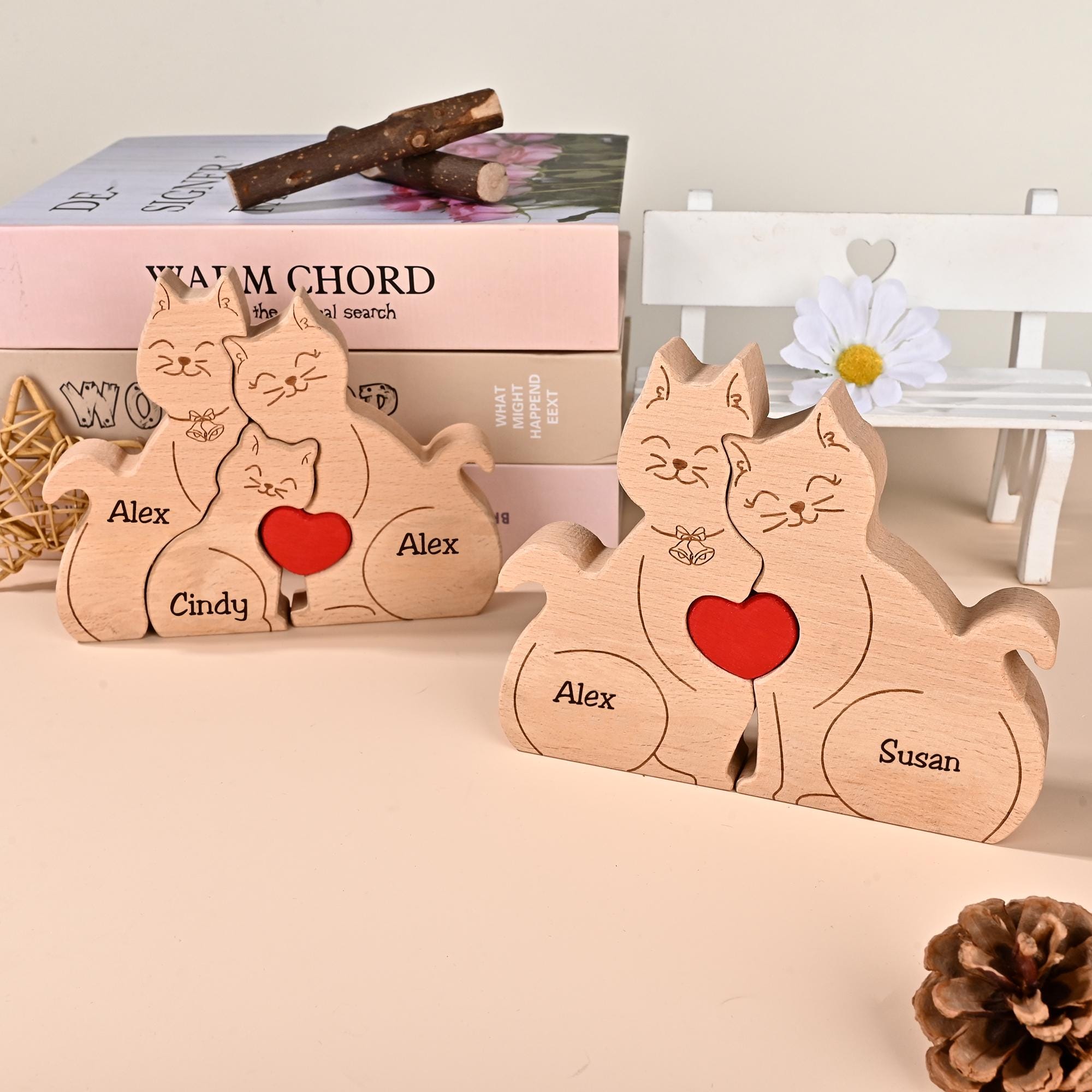 Cat Wooden Ornament, Cat Family Jigsaw Puzzle, Birthday Presents for Wife, Mother Daughter Gifts, Cat Mum Gift, New Family Christmas Gifts
