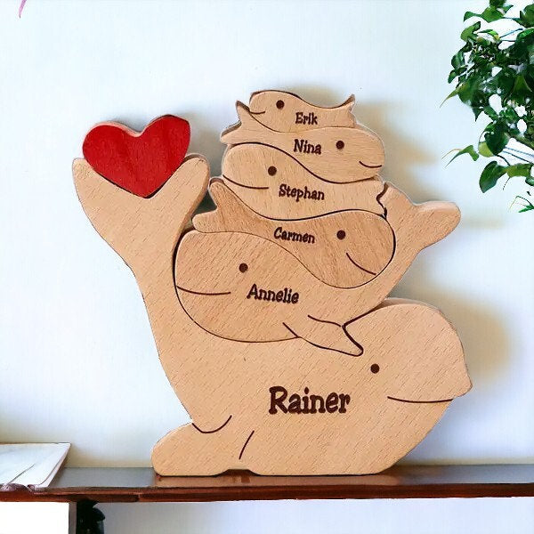 Delphine Decoration, Mothers Day Gift, Custom Wooden Delphine Family Puzzle, Moving Out Gift for Parents, Baby Shower Nursery Decoration
