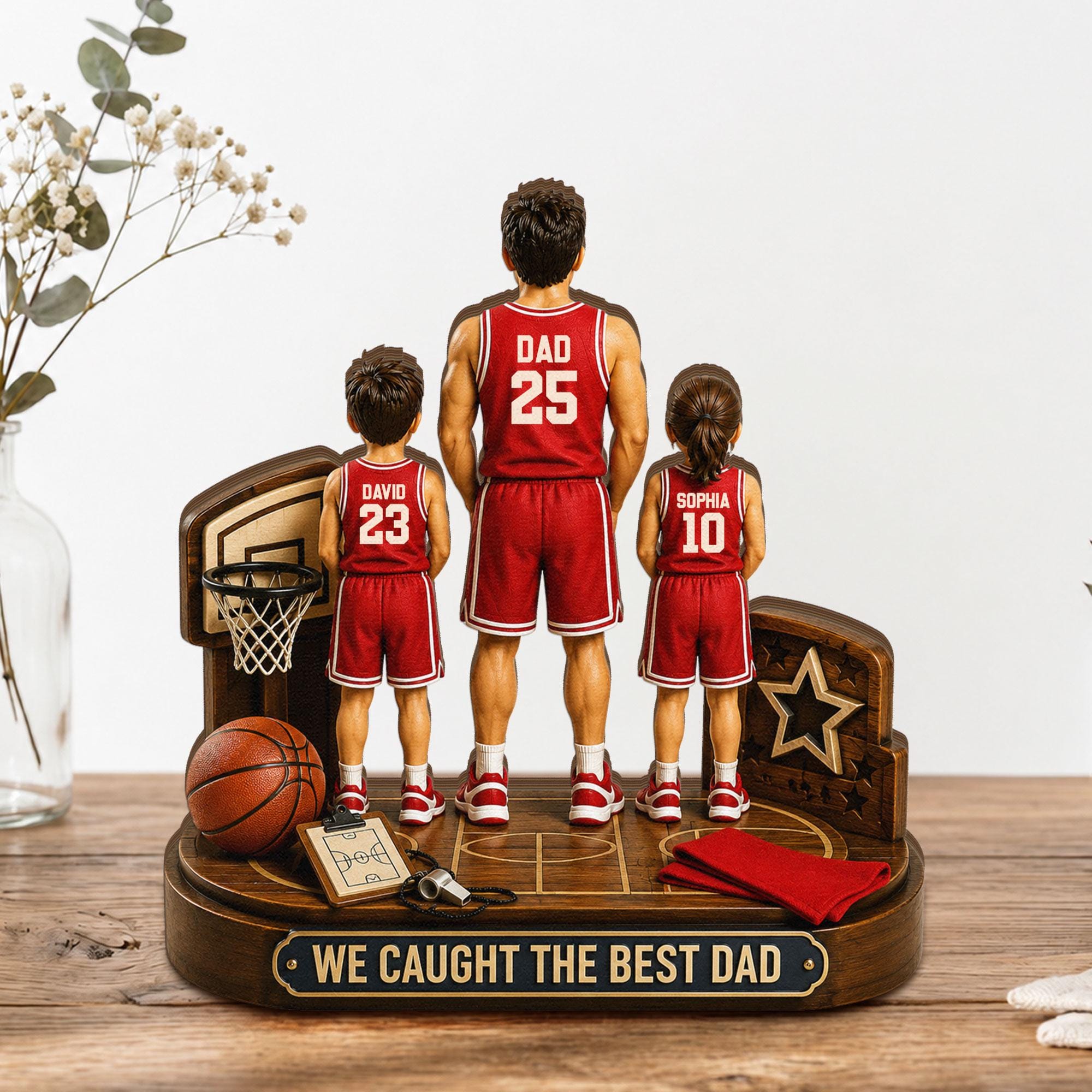 Wooden Dad Sign, Son's Hero Daughter's Love, Father's Day Gift, Papa PPersonalized Basketball Dad Wooden Block, Custom Kids Names Gift, Father’s Day Decor, Basketball Dad Keepsake, Family Wood Sign