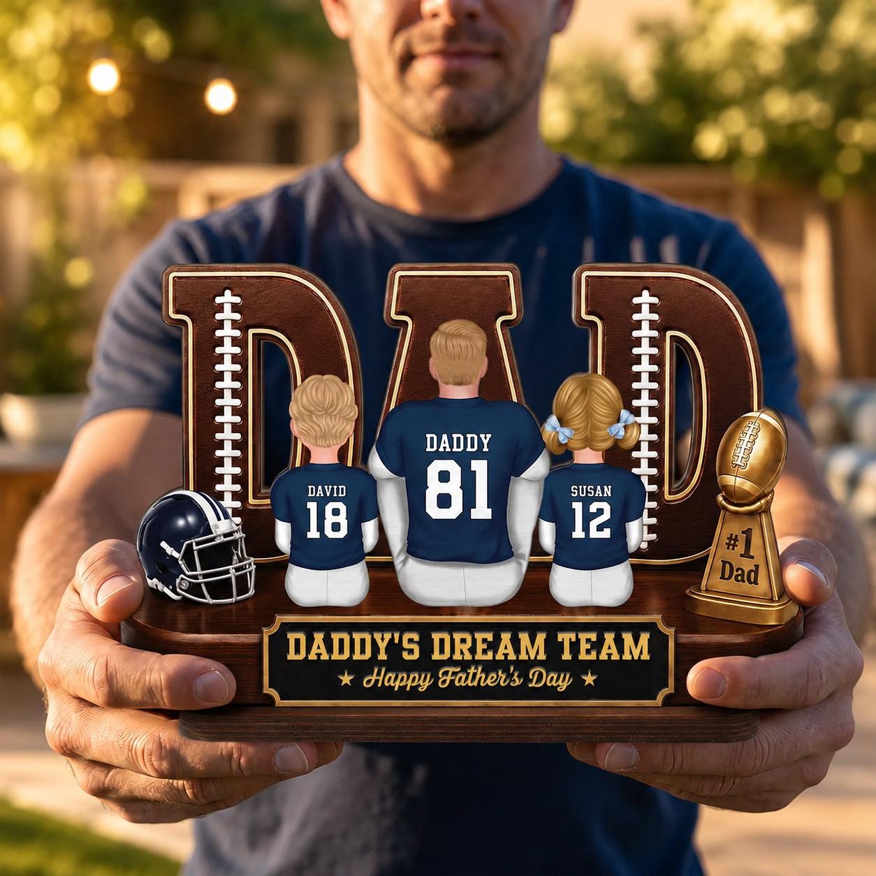 Personalized Football Dad Wooden Block, Daddy's Dream Team, Dad Gift, Sports Dad Decor, Father’s Day Gift, American Football Dad Coach Gifts