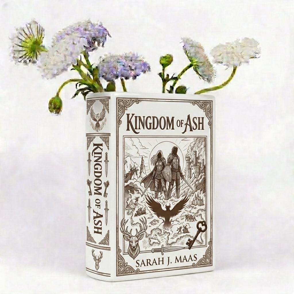 Kingdom of Ash Book Vase, Fantasy Book Vase Decor, Throne of Glass Inspired Gift, Book Lover Gift, Literary Vase Decor, Flower Vase Decor