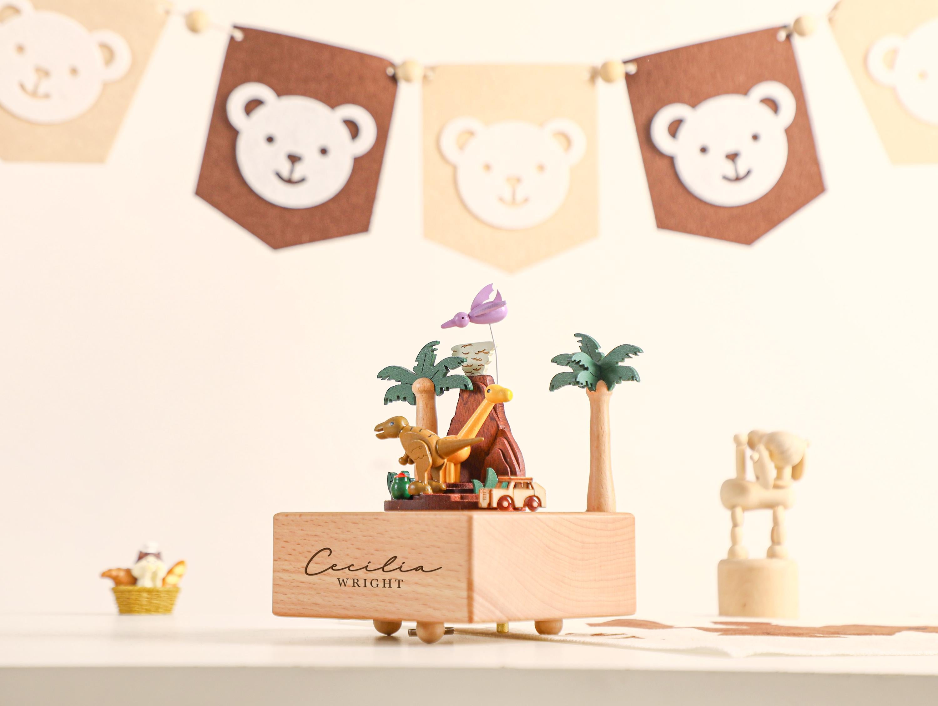 Dinosaur Park Music Box, Wooden Music Box, Custom Wooden Handmade Music Box, 1st Birthday, Personalised Music Box Gift, Baby Shower Gift