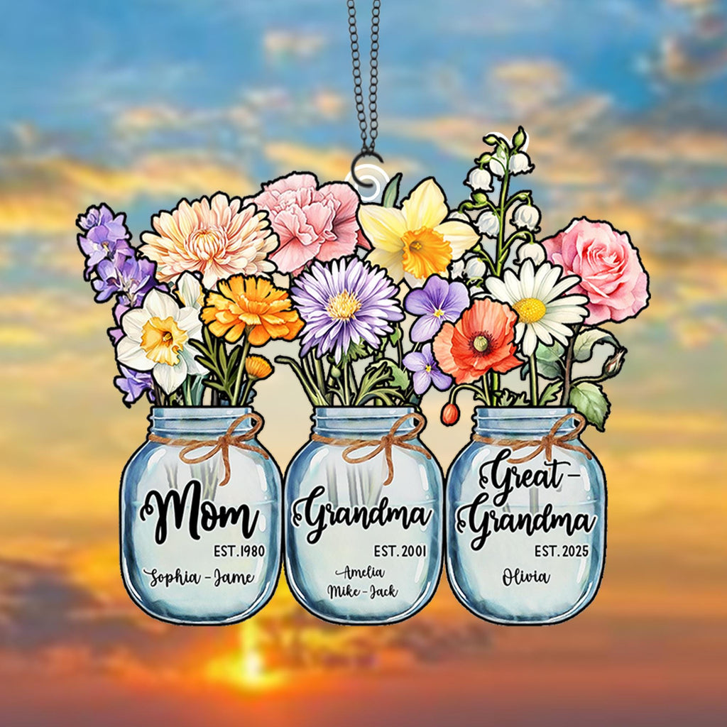 Custom Great Grandma's Garden Suncatcher, Birth Month Flower Acrylic Window Hanging, Grandma Suncatcher, Gift From Grandkids, Christmas Gift