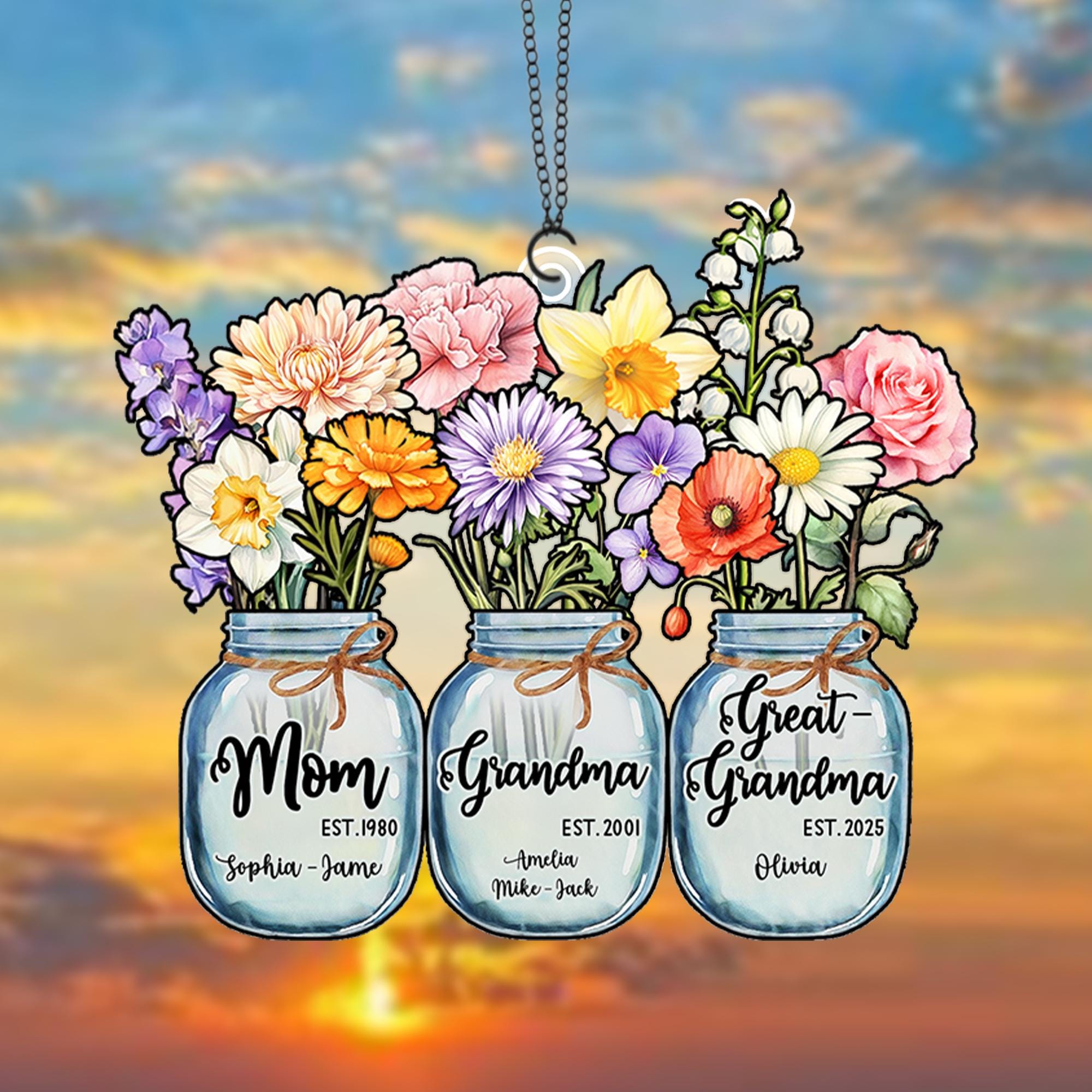 Custom Great Grandma's Garden Suncatcher, Birth Month Flower Acrylic Window Hanging, Grandma Suncatcher, Gift From Grandkids, Christmas Gift
