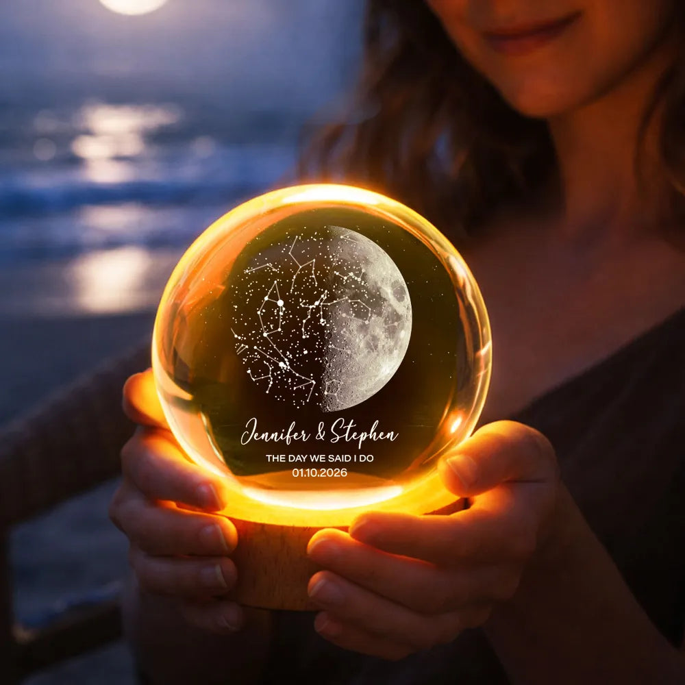Custom Moon Phase & Star Map by Date - Personalized Crystal Ball Night