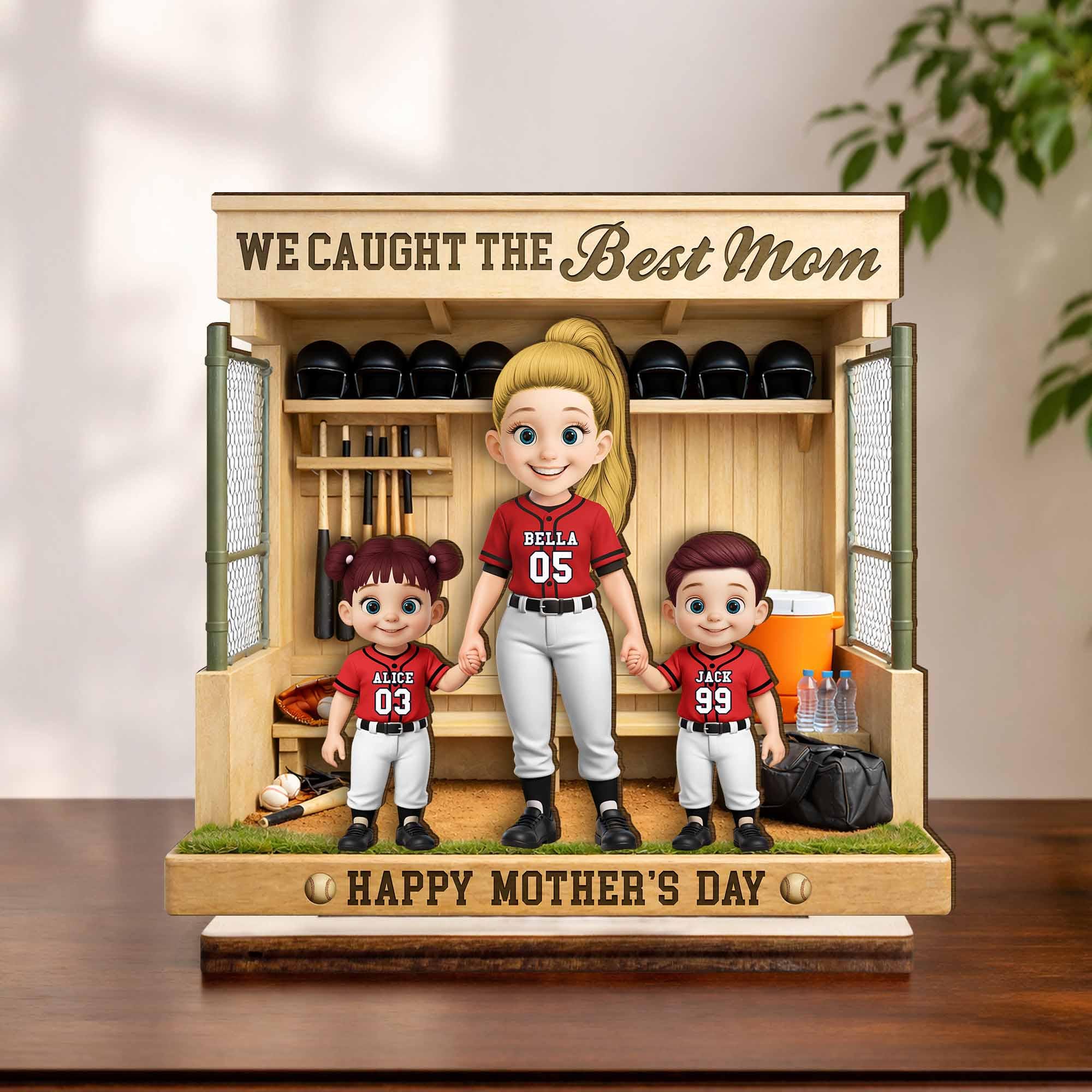 Personalized Baseball Mom Diorama, Custom Dugout Keepsake, Mother's Day Gift, Kids Names Plaque