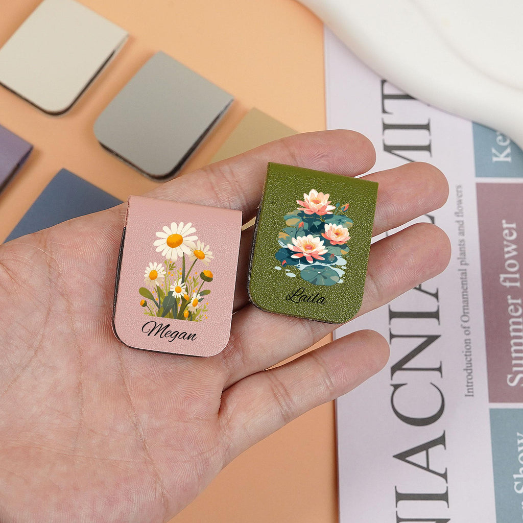 Personalized Leather Magnetic Bookmark_ Birthday Flower Gift, Leather Bookmark, Library Bookmark, Bookmark for Women