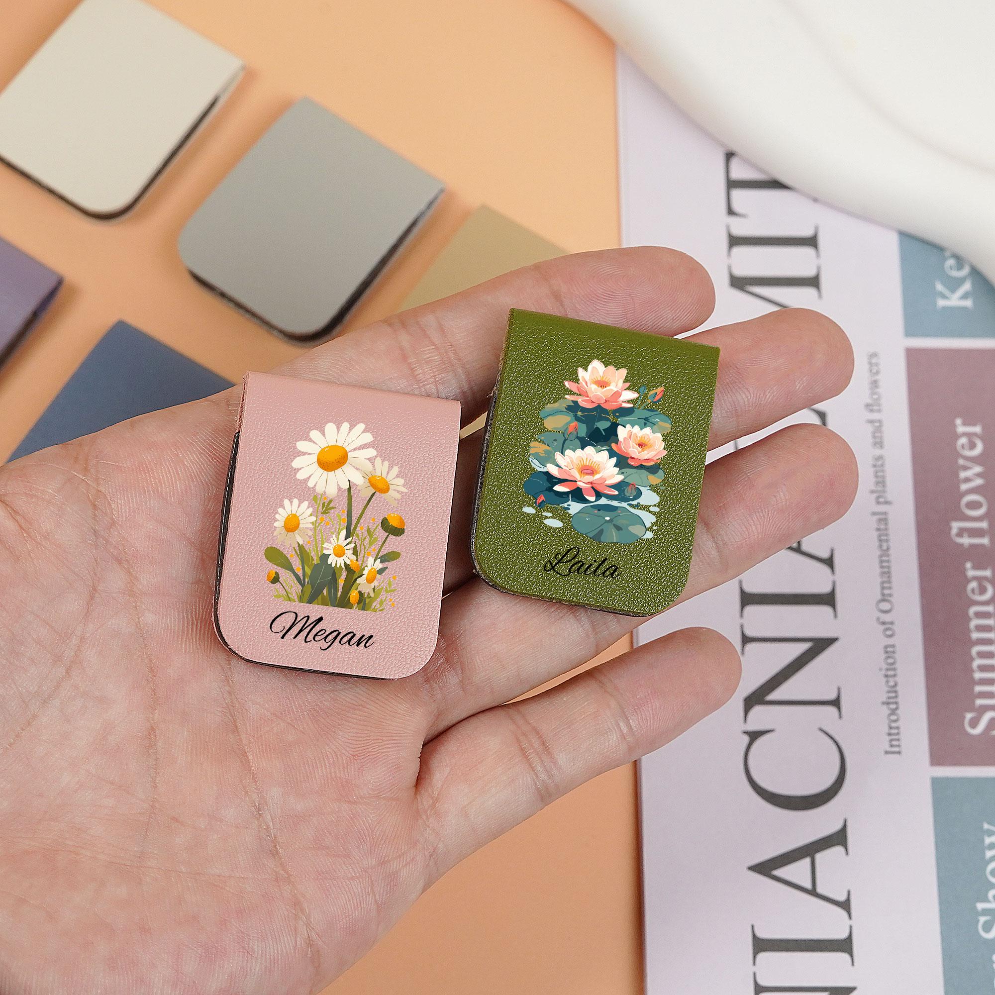 Personalized Leather Bookmark_ Birthday Flower Magnetic Book Mark, Leather Bookmark, Library Bookmark, Bookmark for Women
