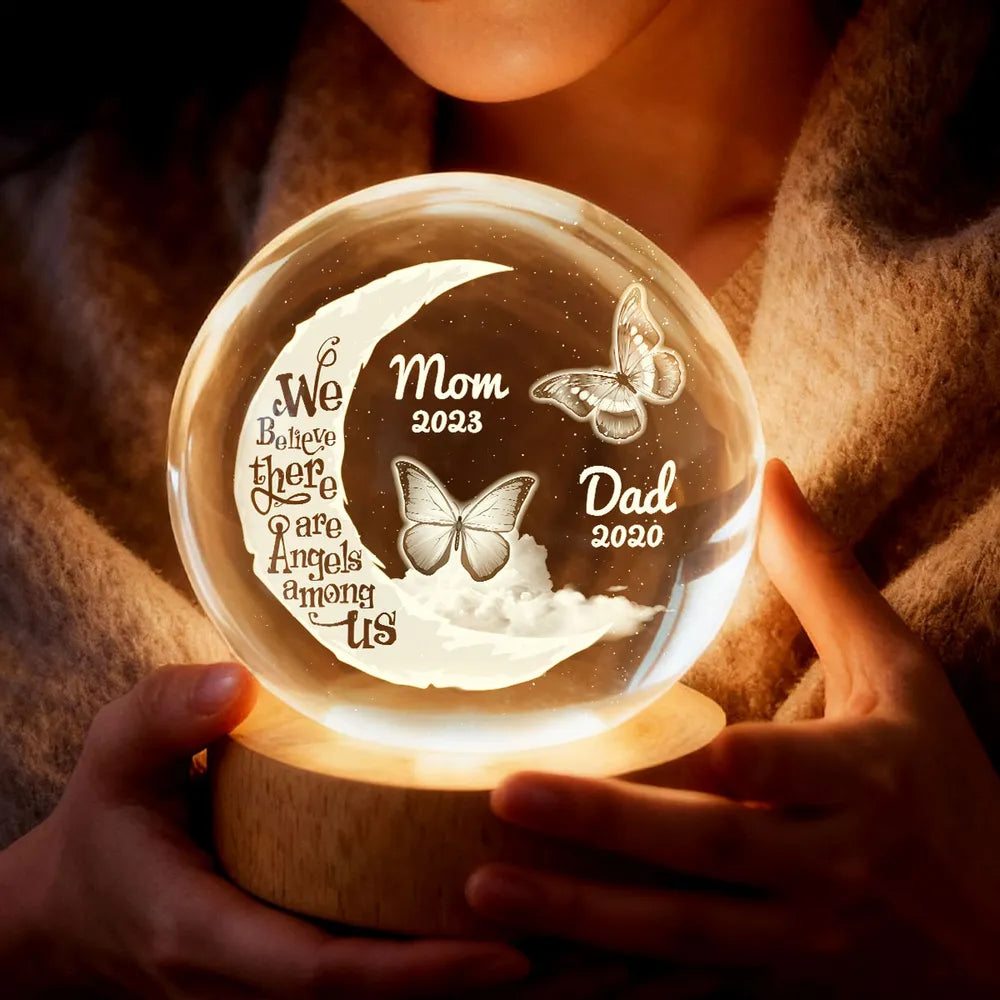 We Believe There're Angels Among Us - Personalized Crystal Ball LED Ni, Valentines Day Wedding Anniversary Gift For Couple