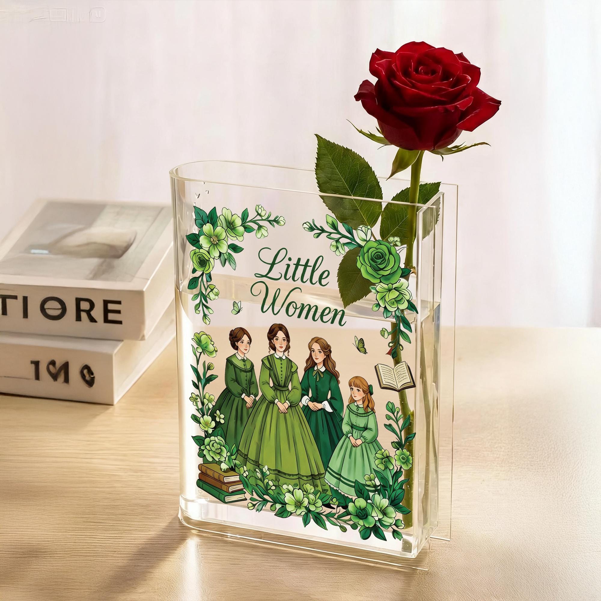 Little Women Book Vase, Classic Literature Acrylic Flower Vase, Literary Gift for Reader, Book Lover Gift, Louisa May Alcott Bookish Decor
