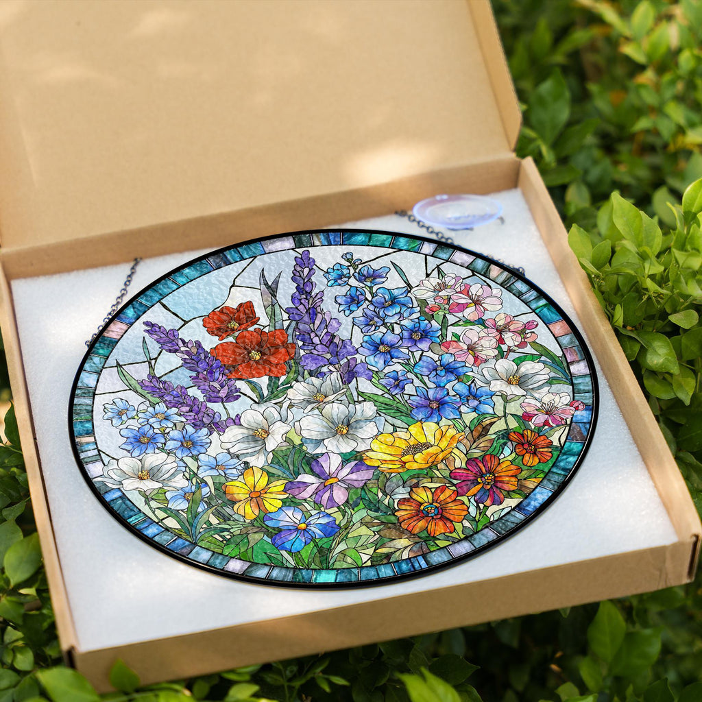 Wildflower Stained Glass Suncatcher_ Window Hanging Decor, Glass Suncatcher – Colorful Window Hanging for Nature-inspired Home Décor, Christmas Gift
