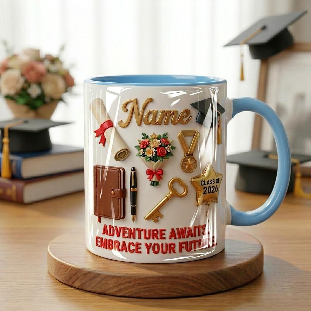 Personalized Graduation 2026 Mug, Faux 3D Effect Ceramic Coffee Cup, Custom Senior Keepsake Gift, Congrats Grad Mug