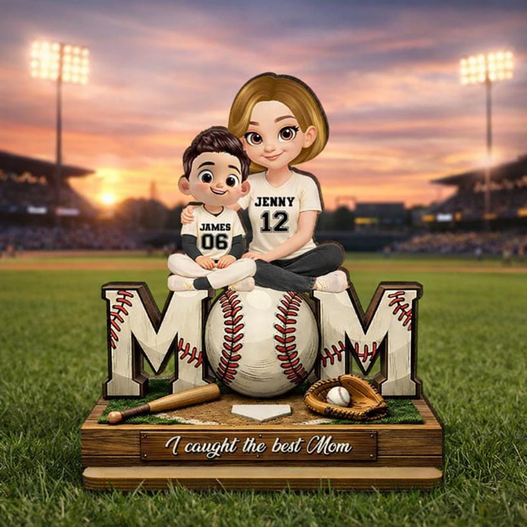 Personalized Baseball Mom Wooden Plaque, Custom Kids Dugout Scene, Mother's Day Gift, Mom Coach Gift
