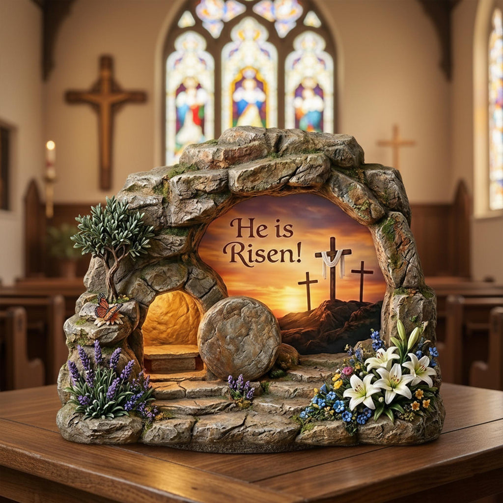 Easter Wooden Block, He is Risen Christian Sign, Empty Tomb Resurrection Scene, Meaningful Church Gift for Pastor Appreciation and Ministry