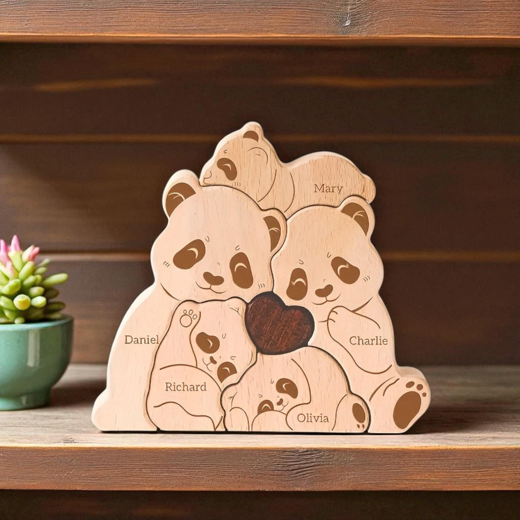Panda Family Puzzle, Personalized Wooden Family Puzzle, Mothers Day Gift, Adoption Gift, Custom Panda Decor, Wooden Keepsake, Family Gift